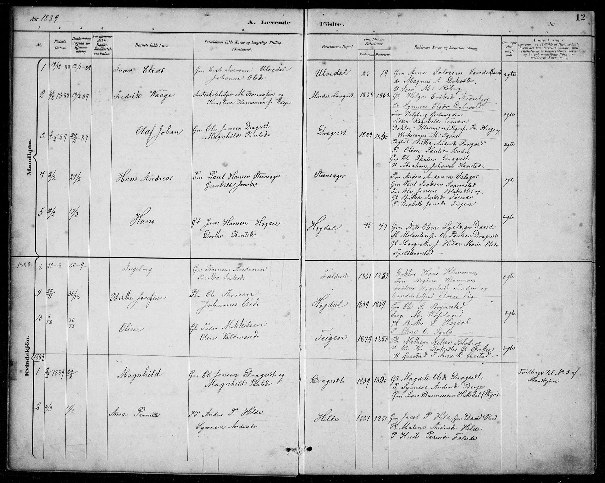 Innvik sokneprestembete, SAB/A-80501: Parish register (copy) no. A 3, 1886-1912, p. 12