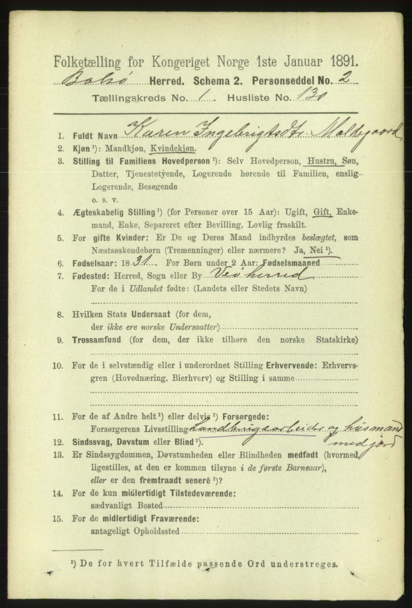 RA, 1891 census for 1544 Bolsøy, 1891, p. 836