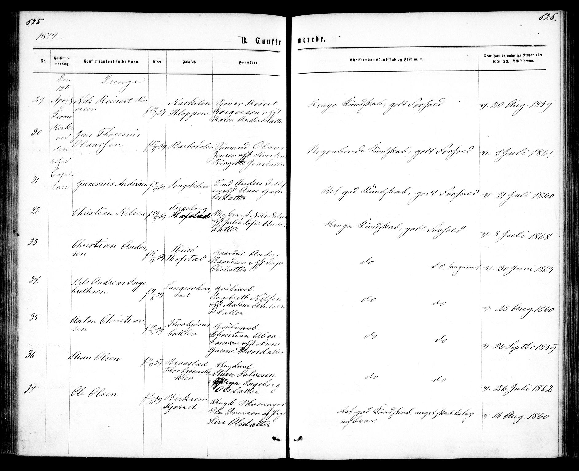 Tromøy sokneprestkontor, AV/SAK-1111-0041/F/Fa/L0008: Parish register (official) no. A 8, 1870-1877, p. 625-626