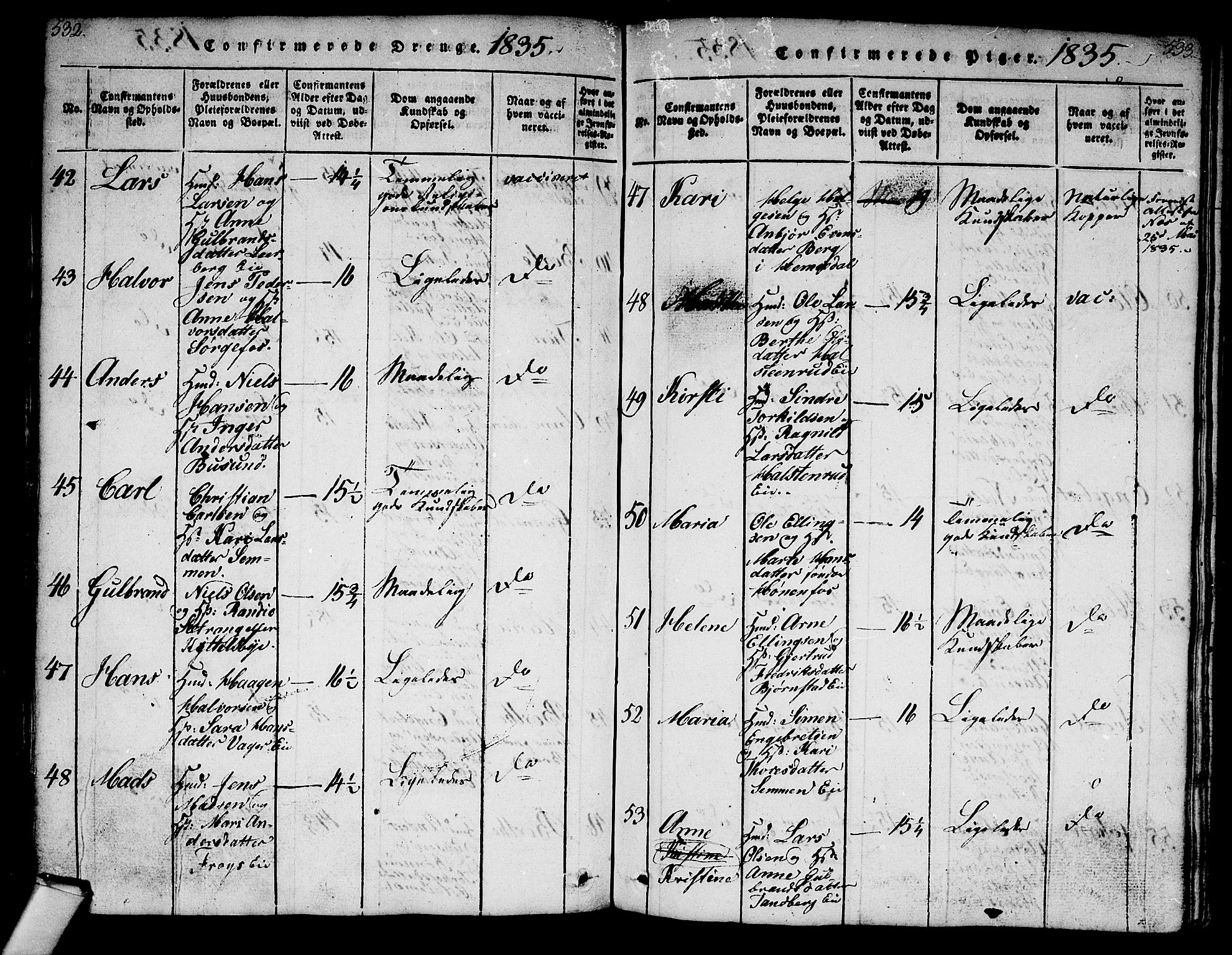 Norderhov kirkebøker, AV/SAKO-A-237/G/Ga/L0003: Parish register (copy) no. I 3 /1, 1814-1876, p. 532-533