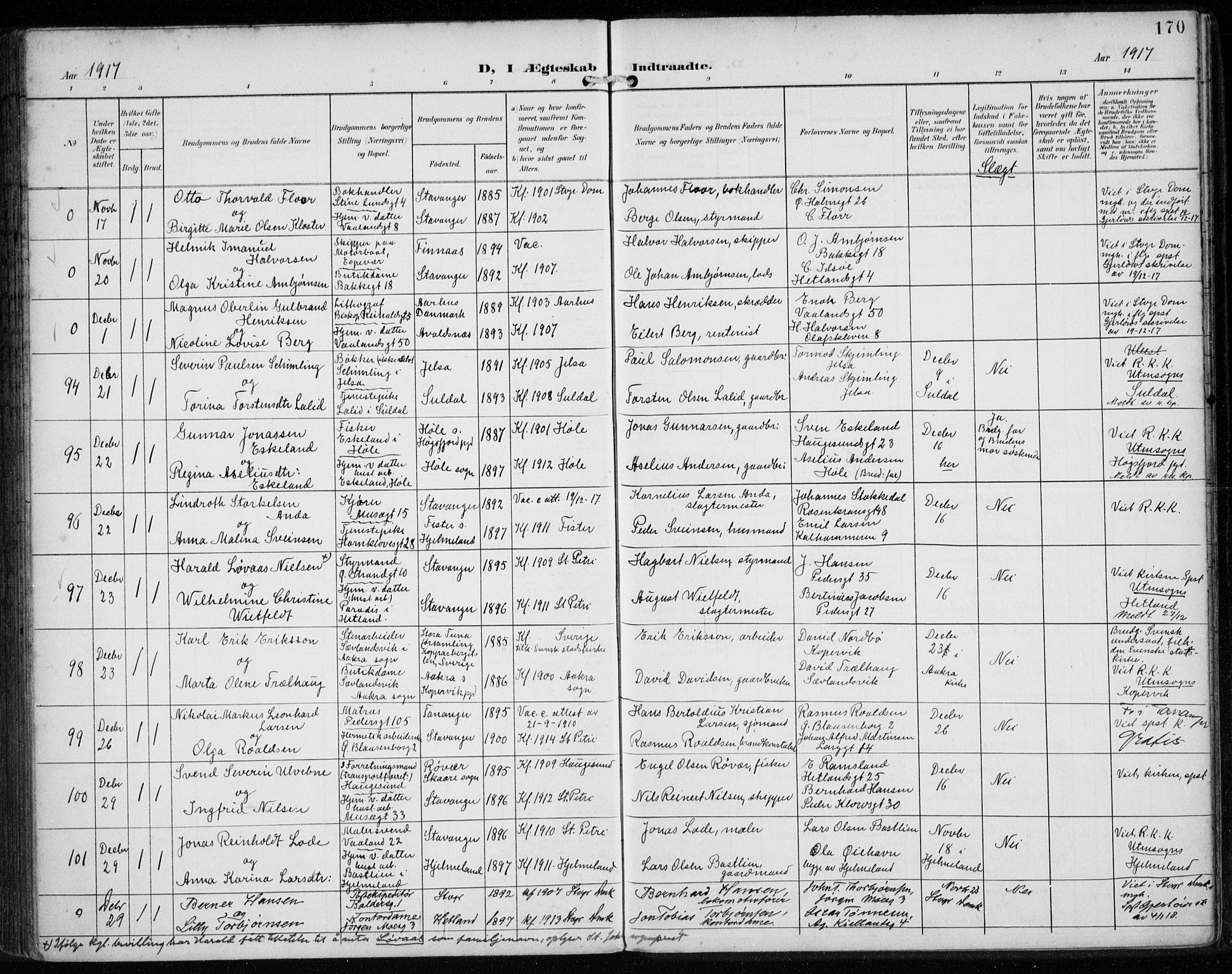 St. Petri sokneprestkontor, AV/SAST-A-101813/002/A/L0003: Parish register (official) no. A 24, 1900-1921, p. 170