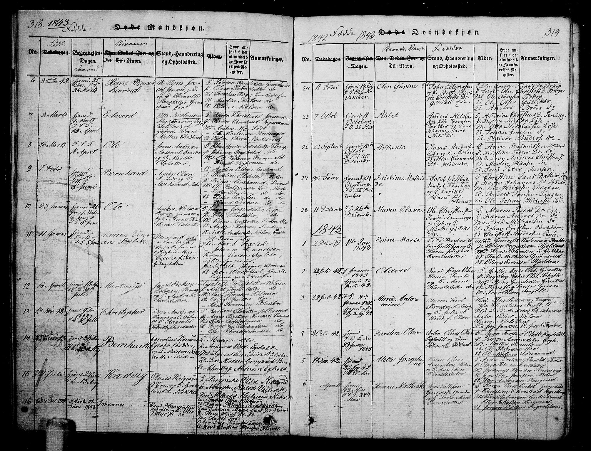 Skoger kirkebøker, AV/SAKO-A-59/G/Ga/L0001: Parish register (copy) no. I 1, 1814-1845, p. 318-319