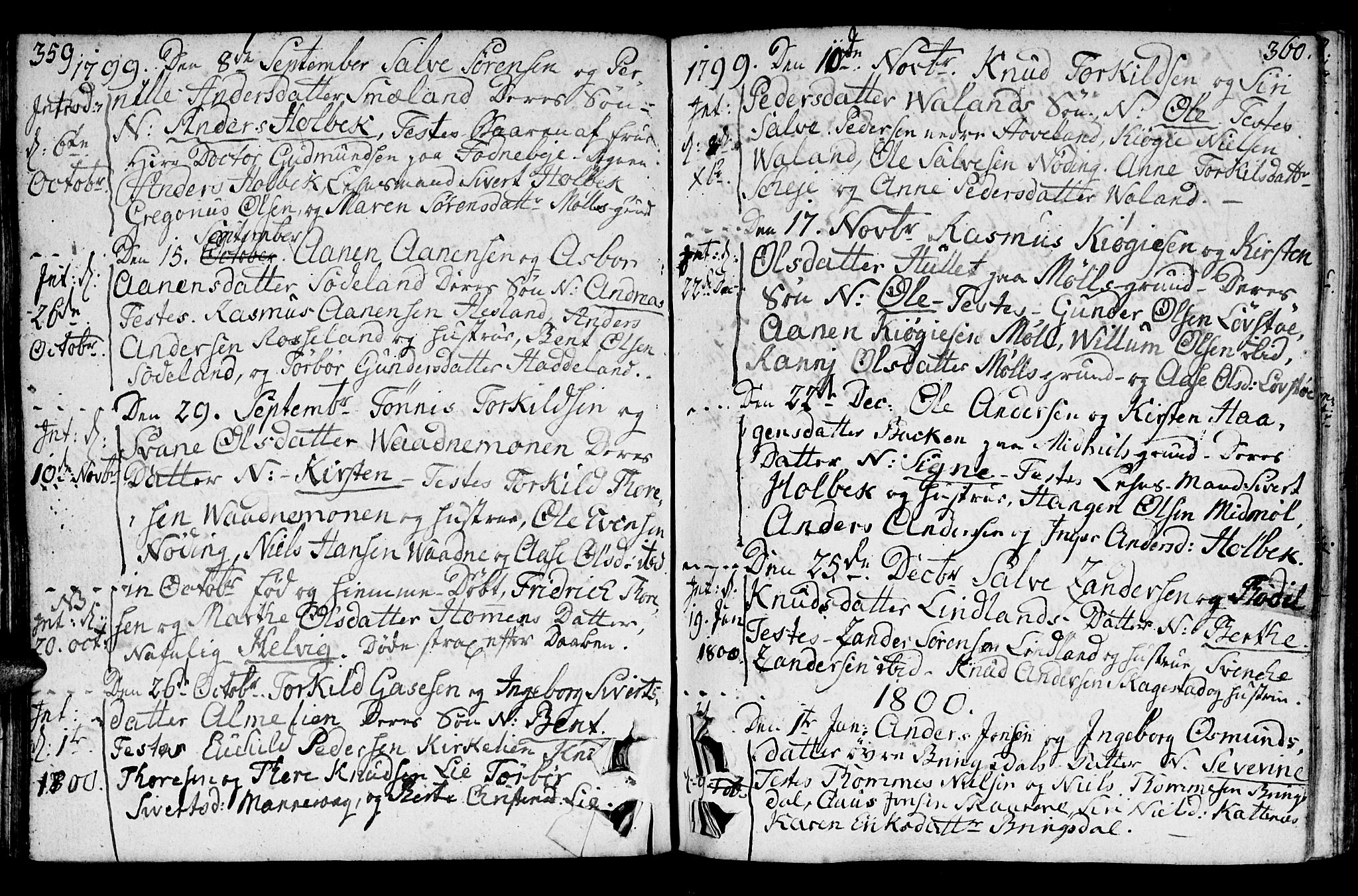 Holum sokneprestkontor, SAK/1111-0022/F/Fa/Faa/L0003: Parish register (official) no. A 3, 1780-1821, p. 359-360