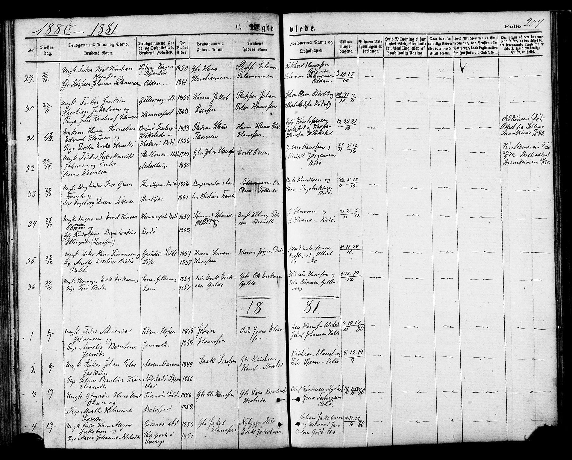 Ministerialprotokoller, klokkerbøker og fødselsregistre - Nordland, AV/SAT-A-1459/801/L0009: Parish register (official) no. 801A09, 1876-1883, p. 204