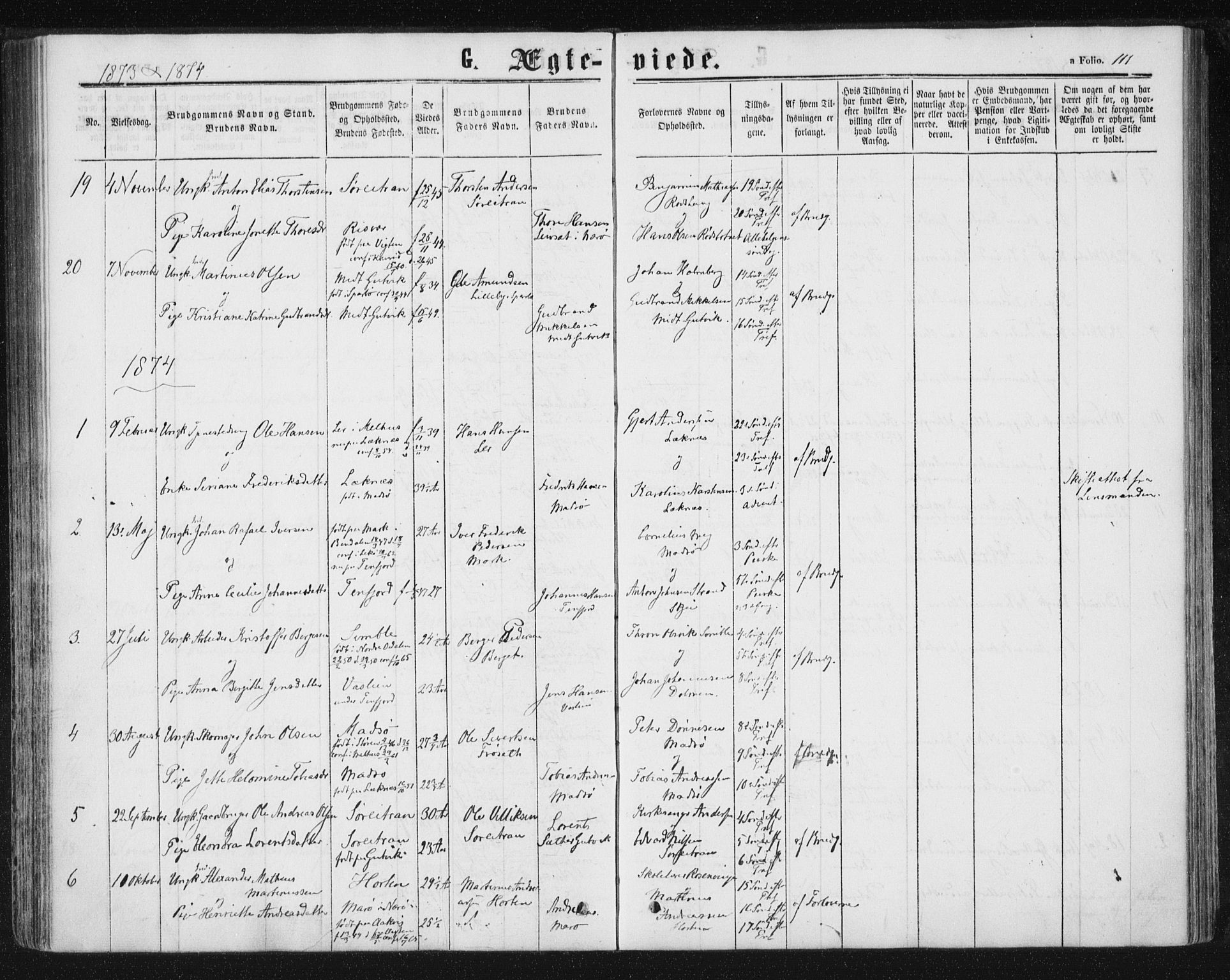 Ministerialprotokoller, klokkerbøker og fødselsregistre - Nord-Trøndelag, AV/SAT-A-1458/788/L0696: Parish register (official) no. 788A03, 1863-1877, p. 111