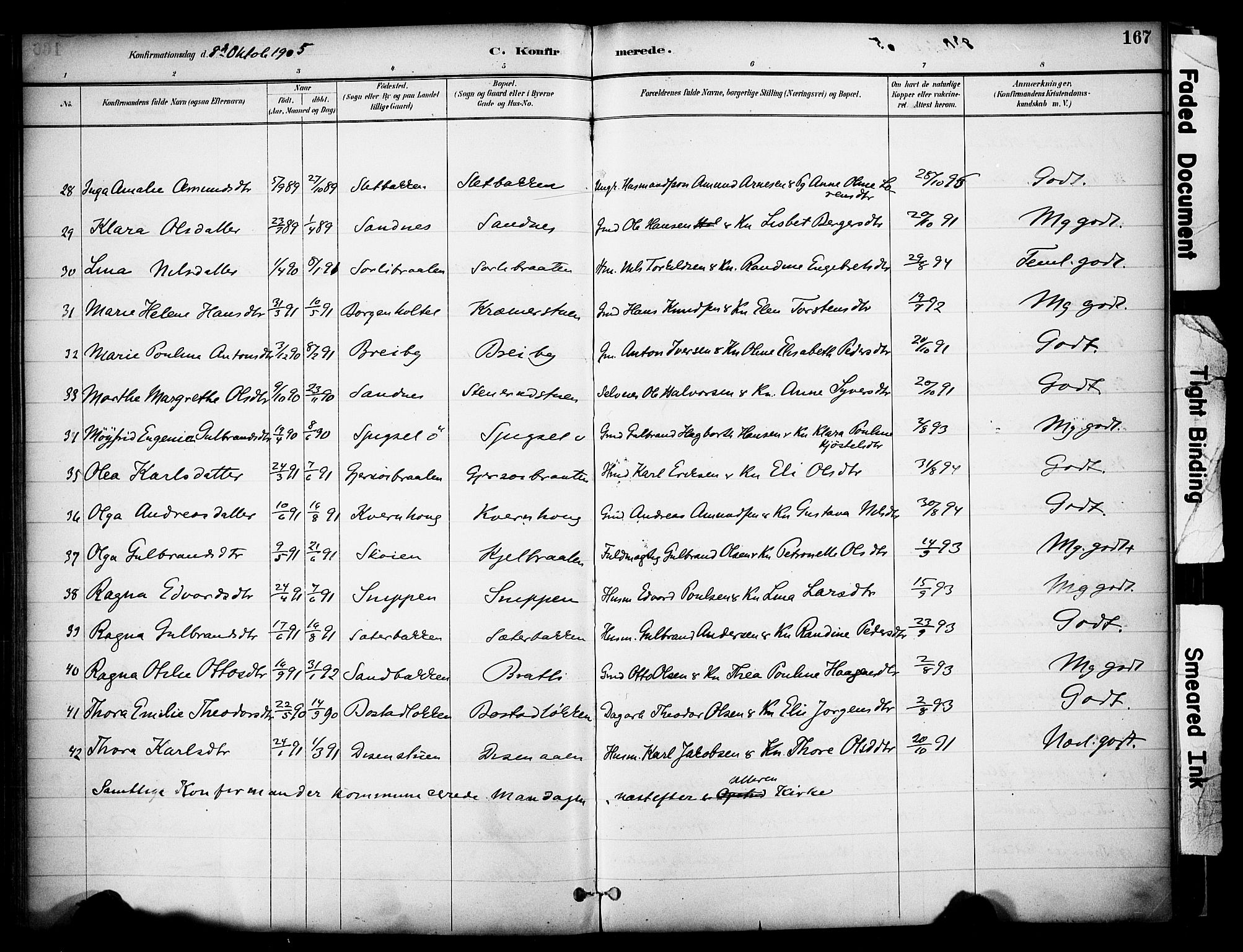 Sør-Odal prestekontor, SAH/PREST-030/H/Ha/Haa/L0008: Parish register (official) no. 8, 1886-1922, p. 167