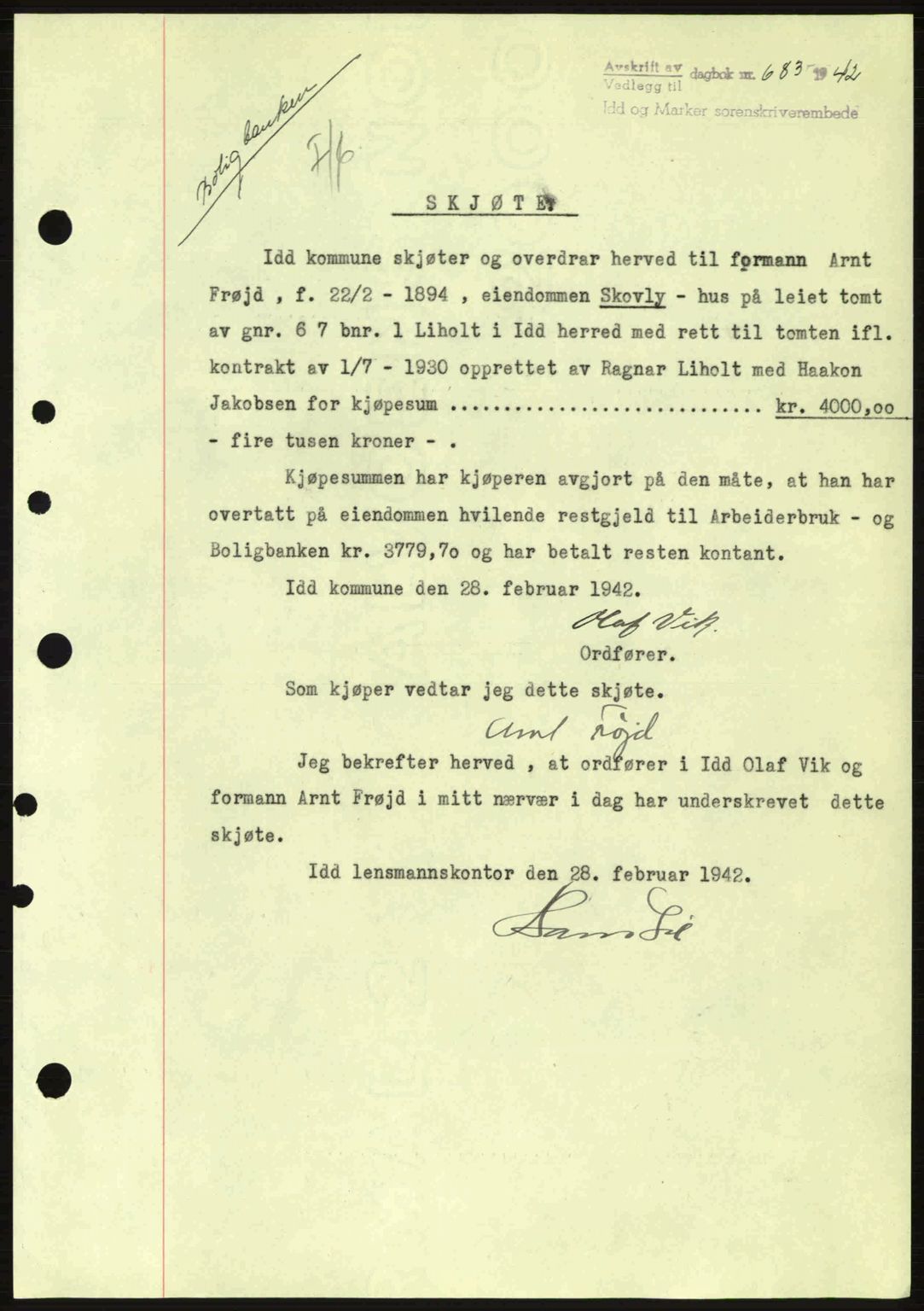 Idd og Marker sorenskriveri, AV/SAO-A-10283/G/Gb/Gbb/L0005: Mortgage book no. A5, 1941-1943, Diary no: : 683/1942