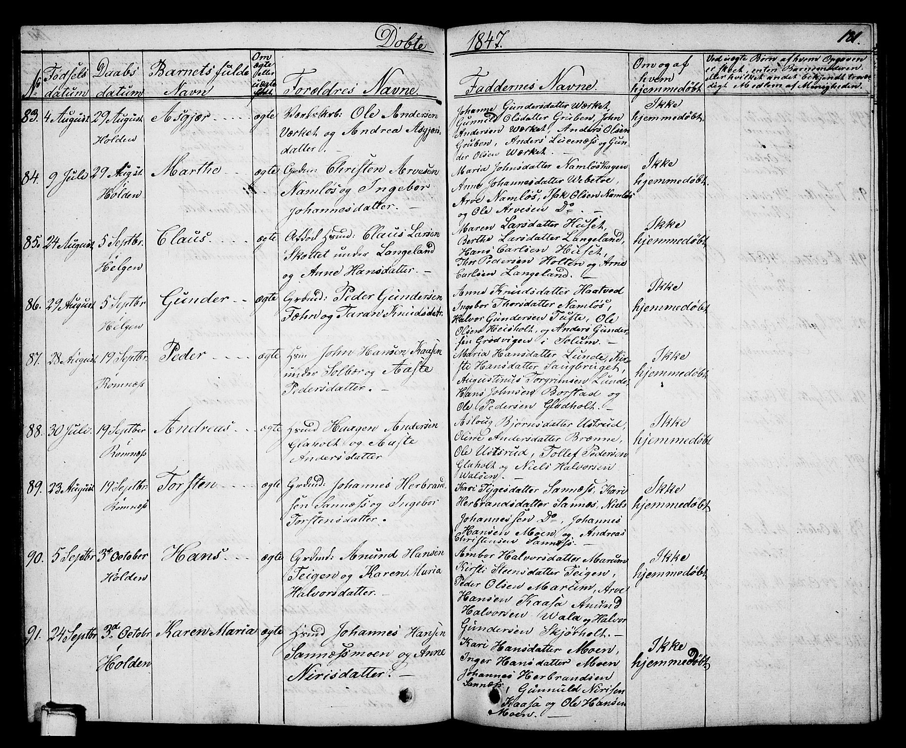Holla kirkebøker, SAKO/A-272/G/Ga/L0002: Parish register (copy) no. I 2, 1830-1848, p. 181