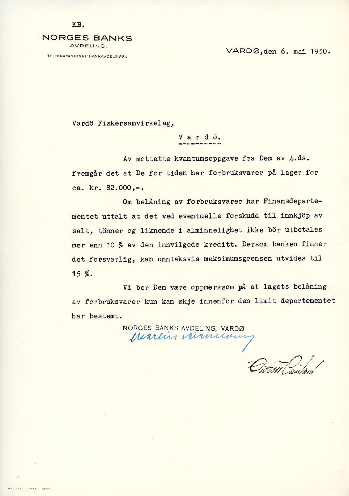 Vardø Fiskersamvirkelag, VAMU/A-0037/D/Da/L0005: Korrespondanse Ma-Re, 1947-1950
