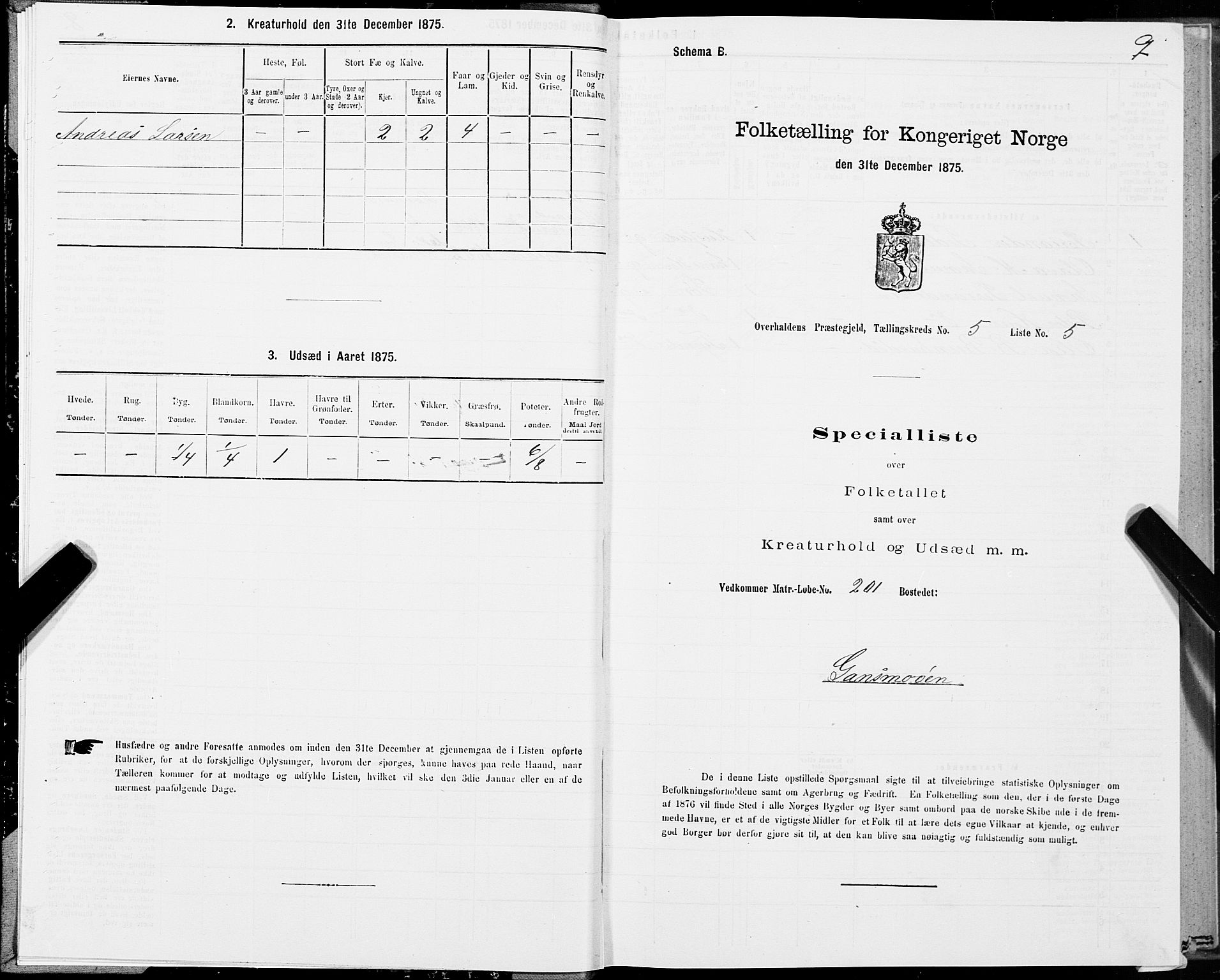 SAT, 1875 census for 1744P Overhalla, 1875, p. 3009