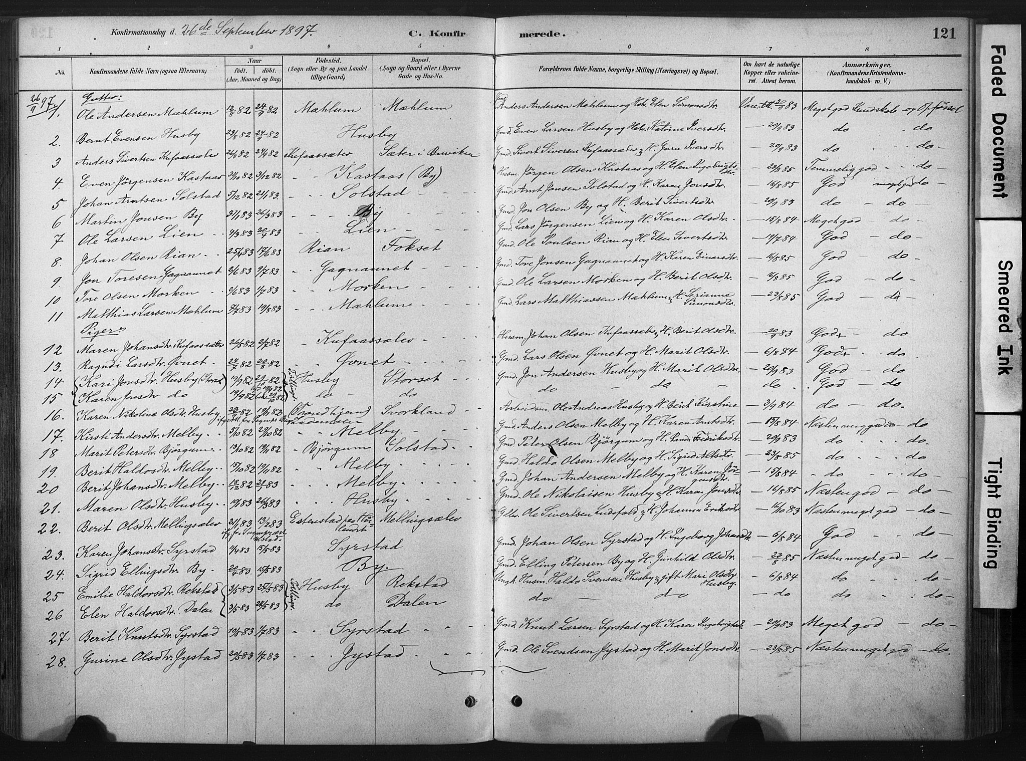 Ministerialprotokoller, klokkerbøker og fødselsregistre - Sør-Trøndelag, SAT/A-1456/667/L0795: Parish register (official) no. 667A03, 1879-1907, p. 121