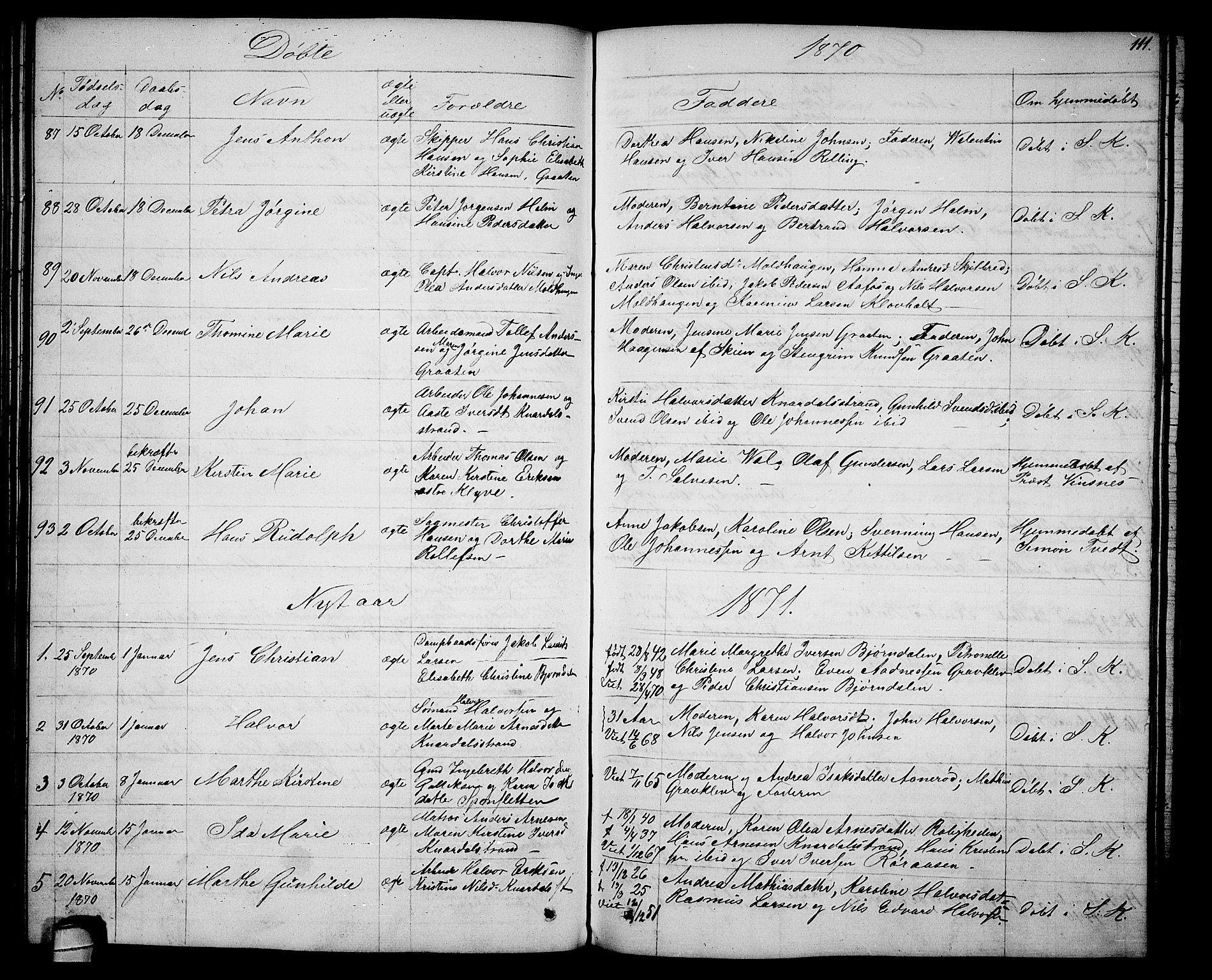 Solum kirkebøker, SAKO/A-306/G/Ga/L0004: Parish register (copy) no. I 4, 1859-1876, p. 111