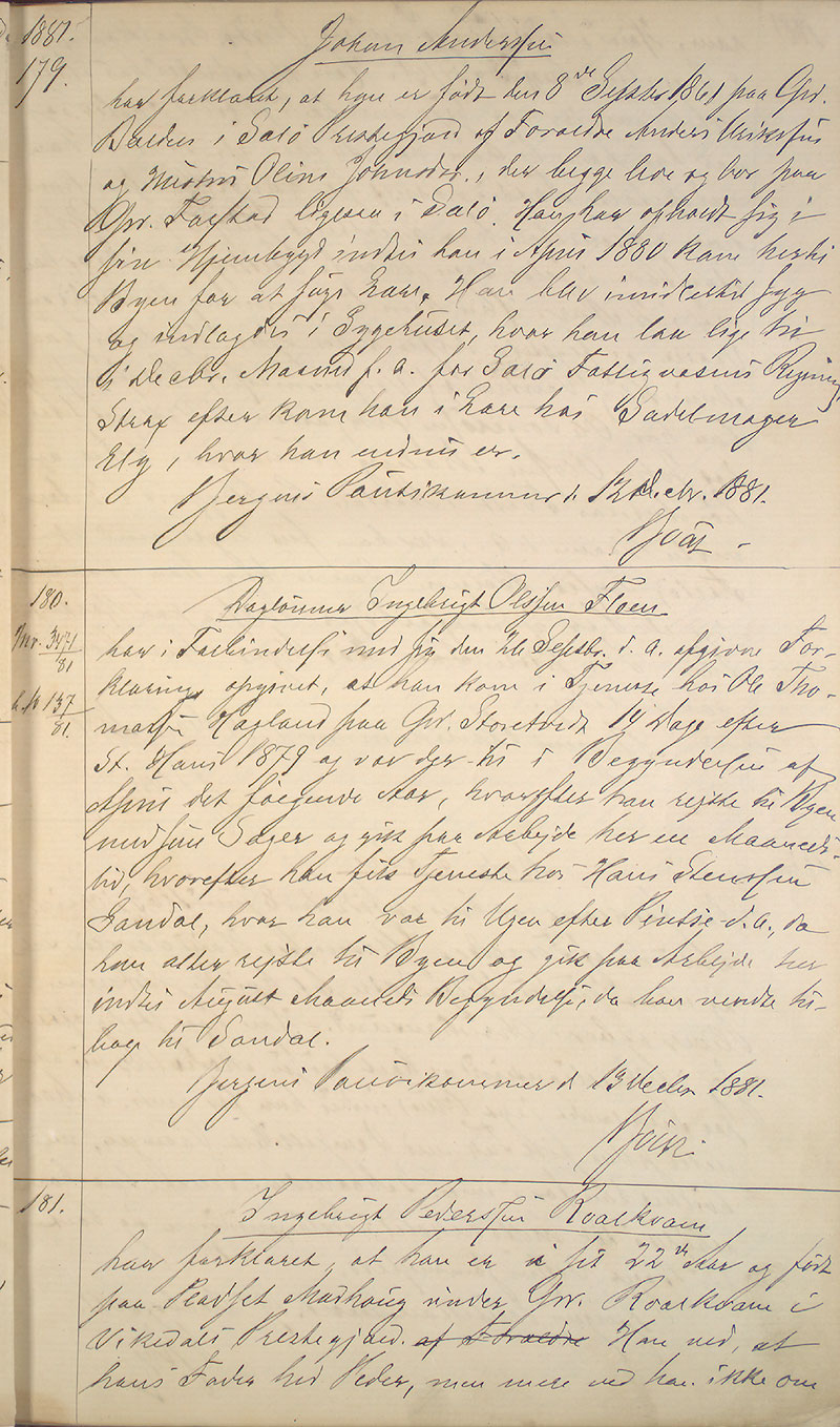 Bergen politikammer / politidistrikt, AV/SAB-A-60401/I/Ic, 1881-1884