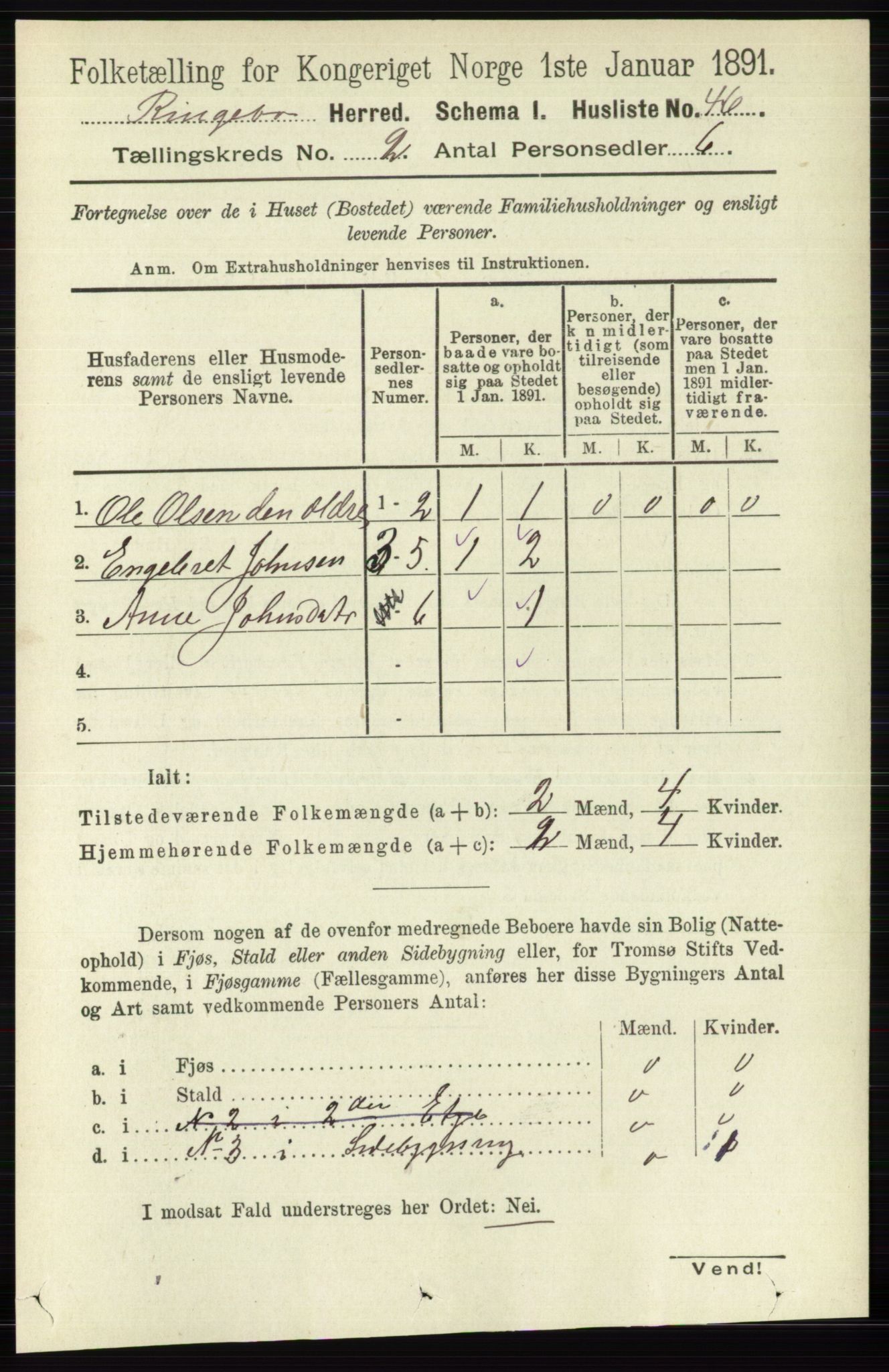 RA, 1891 census for 0520 Ringebu, 1891, p. 381