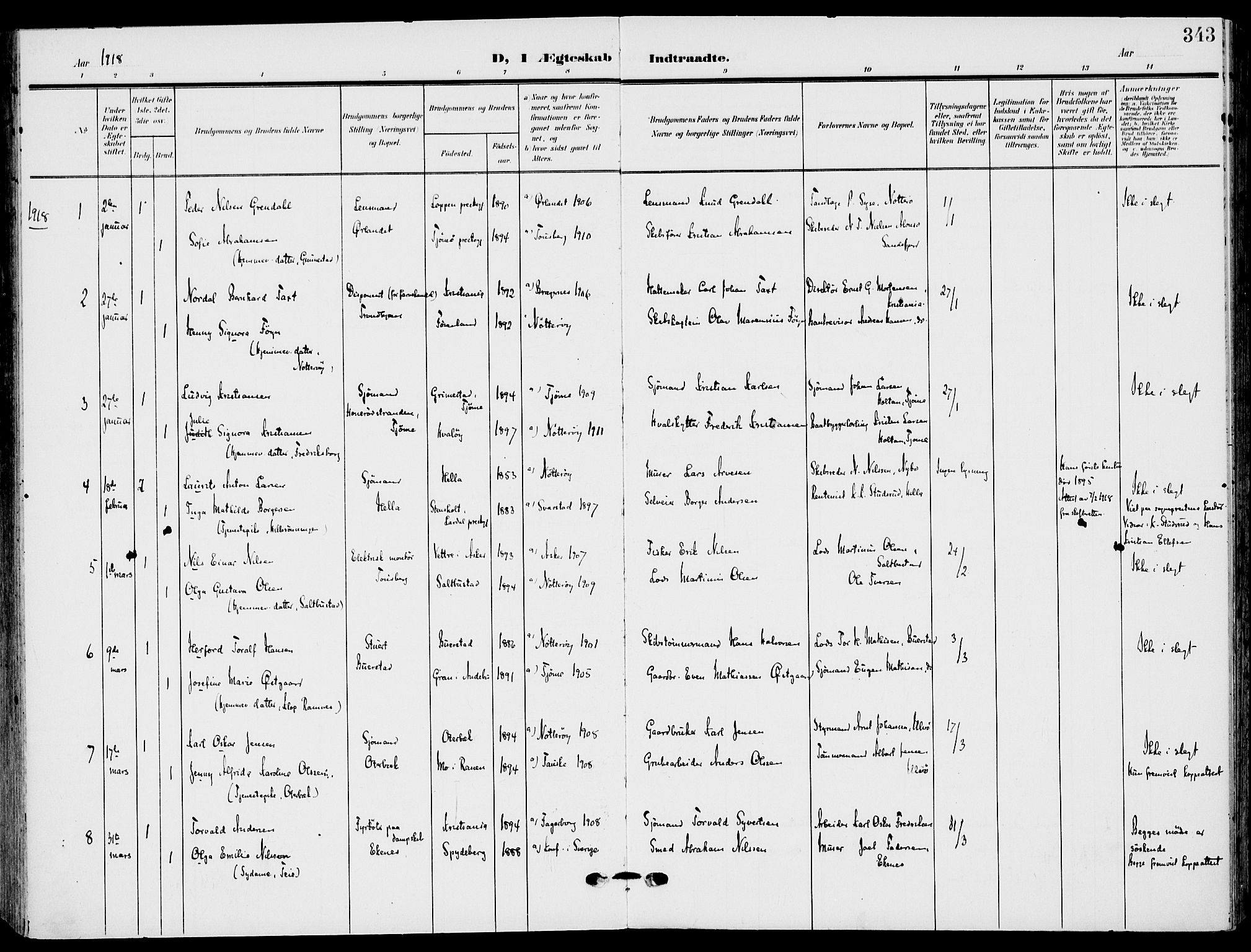 Nøtterøy kirkebøker, AV/SAKO-A-354/F/Fa/L0010: Parish register (official) no. I 10, 1908-1919, p. 343