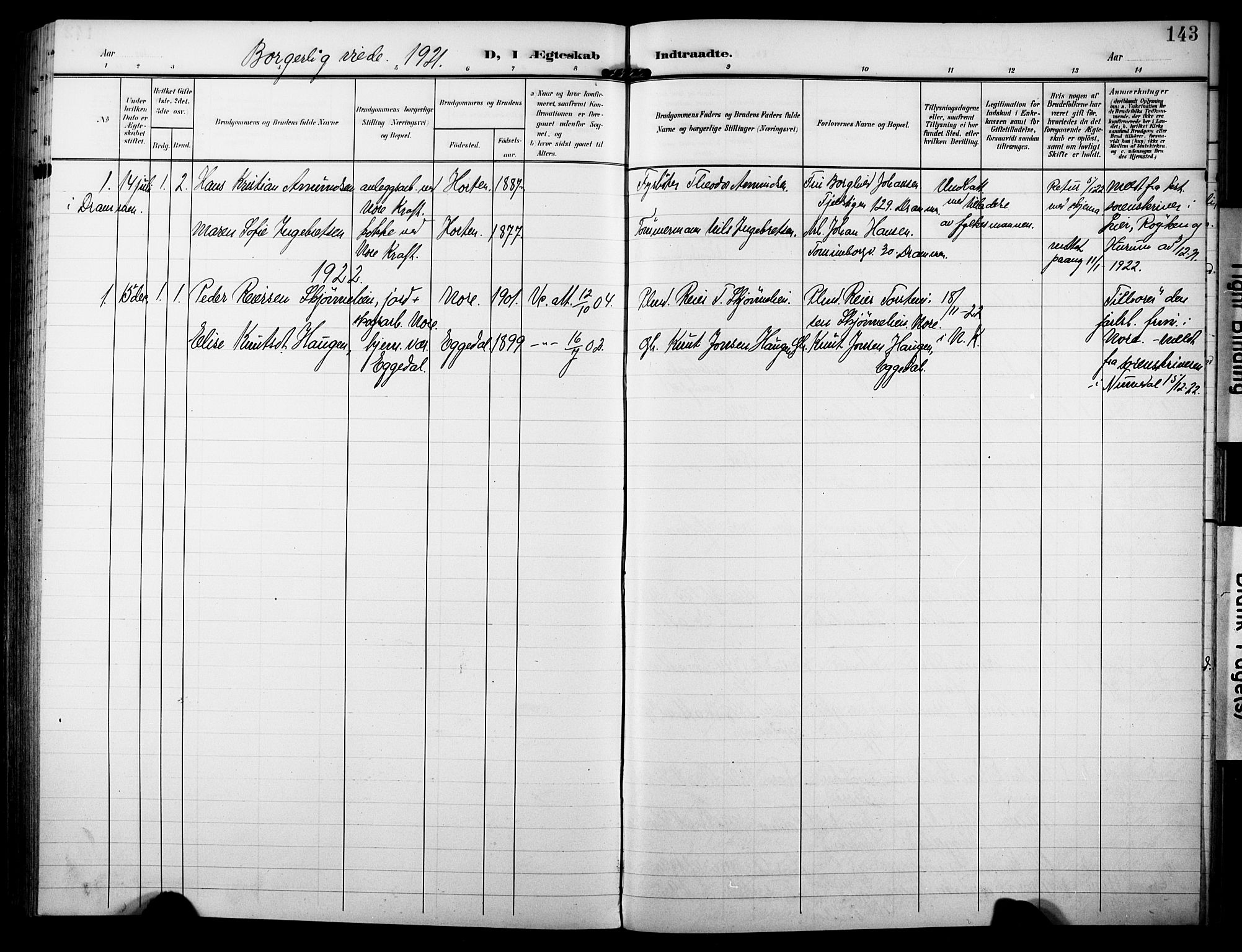Nore kirkebøker, SAKO/A-238/F/Fb/L0003: Parish register (official) no. II 3, 1906-1926, p. 143