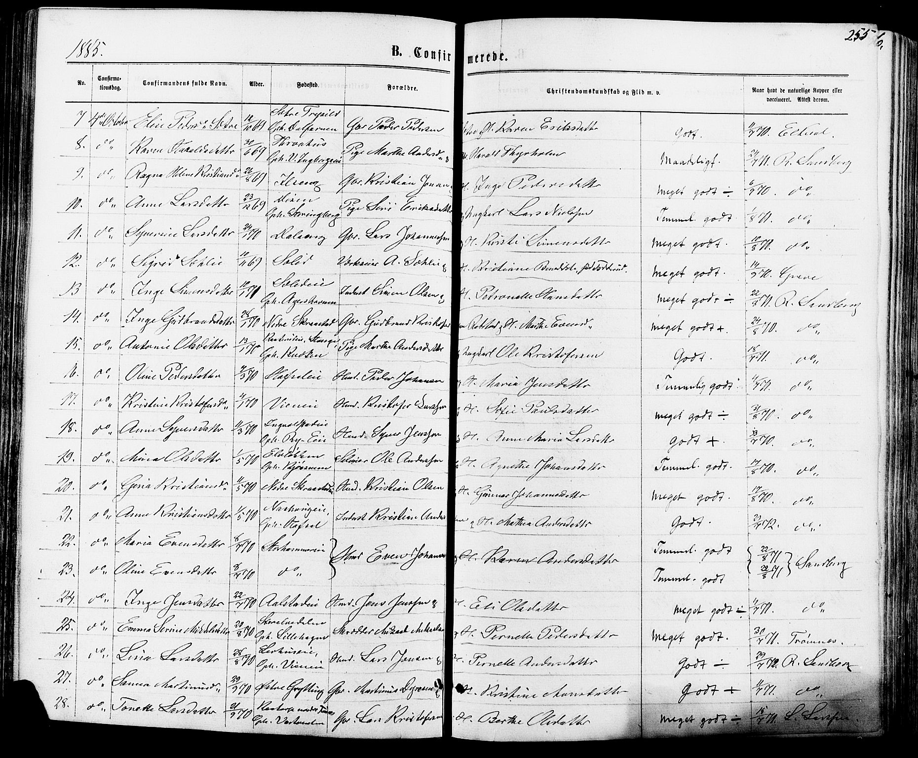 Vang prestekontor, Hedmark, AV/SAH-PREST-008/H/Ha/Haa/L0015: Parish register (official) no. 15, 1871-1885, p. 255