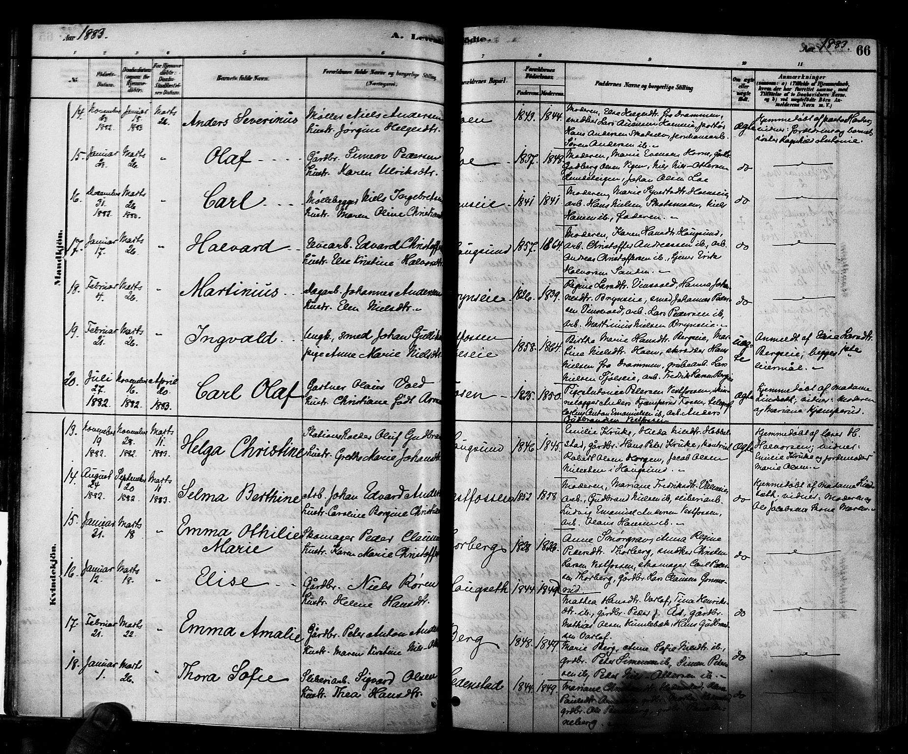 Eiker kirkebøker, AV/SAKO-A-4/F/Fb/L0001: Parish register (official) no. II 1, 1878-1888, p. 66