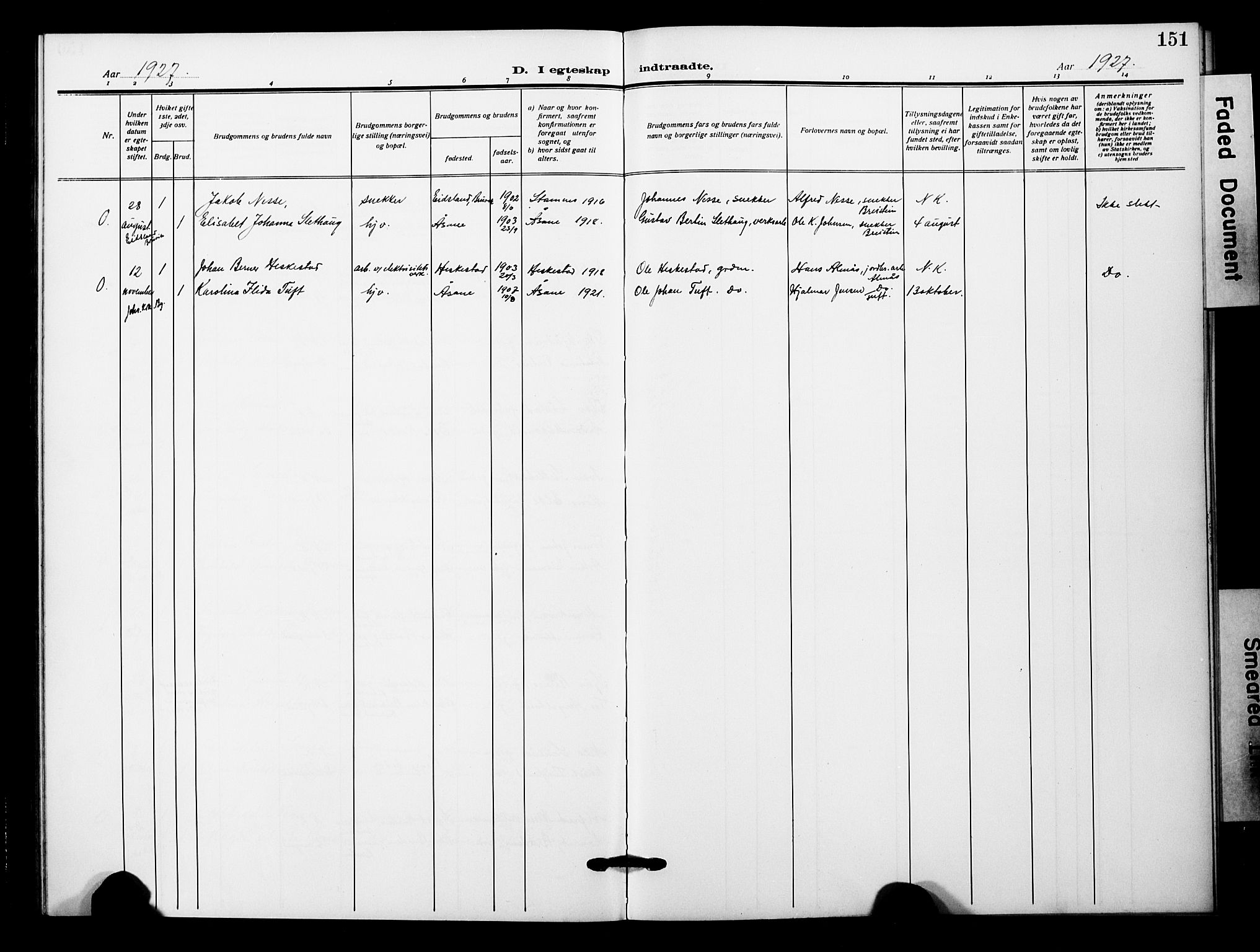 Åsane sokneprestembete, AV/SAB-A-79401/H/Hab: Parish register (copy) no. A 4, 1915-1927, p. 151