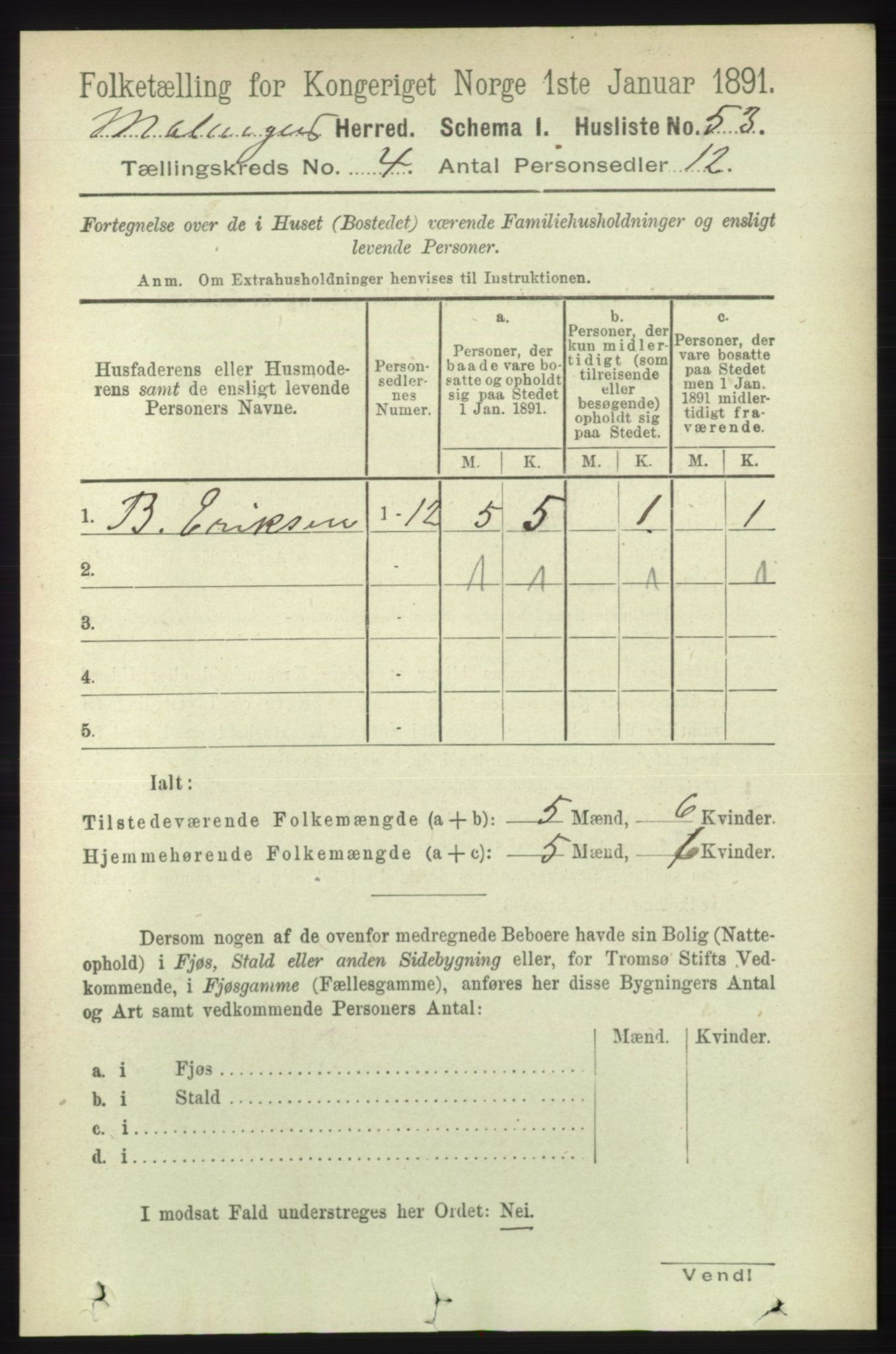 RA, 1891 census for 1932 Malangen, 1891, p. 1088