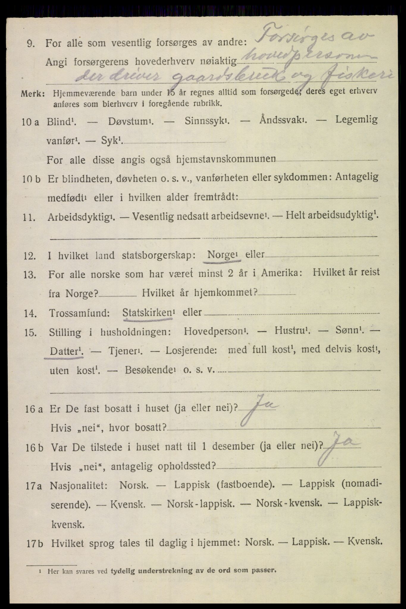 SAT, 1920 census for Gimsøy, 1920, p. 2168