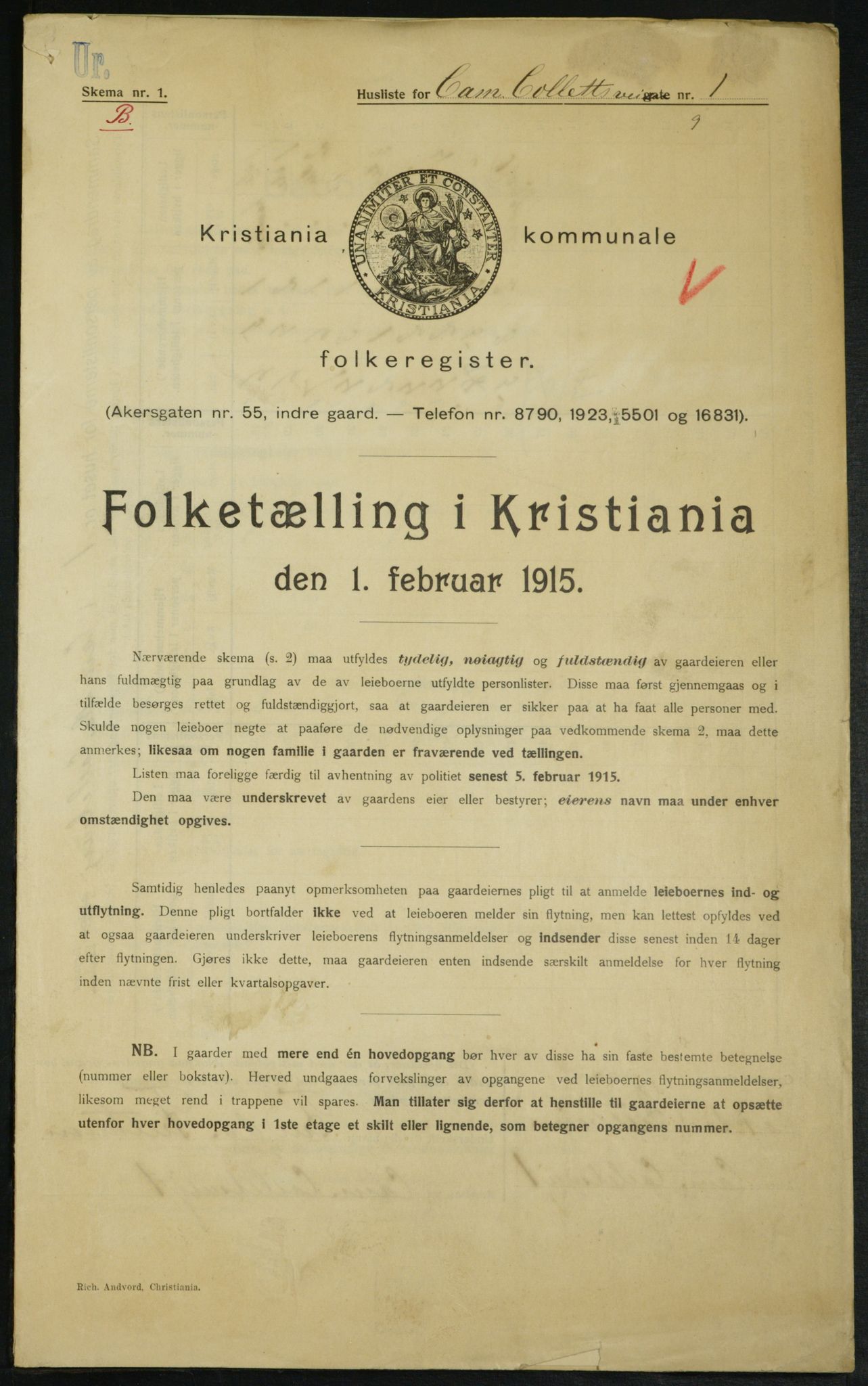 OBA, Municipal Census 1915 for Kristiania, 1915, p. 11597