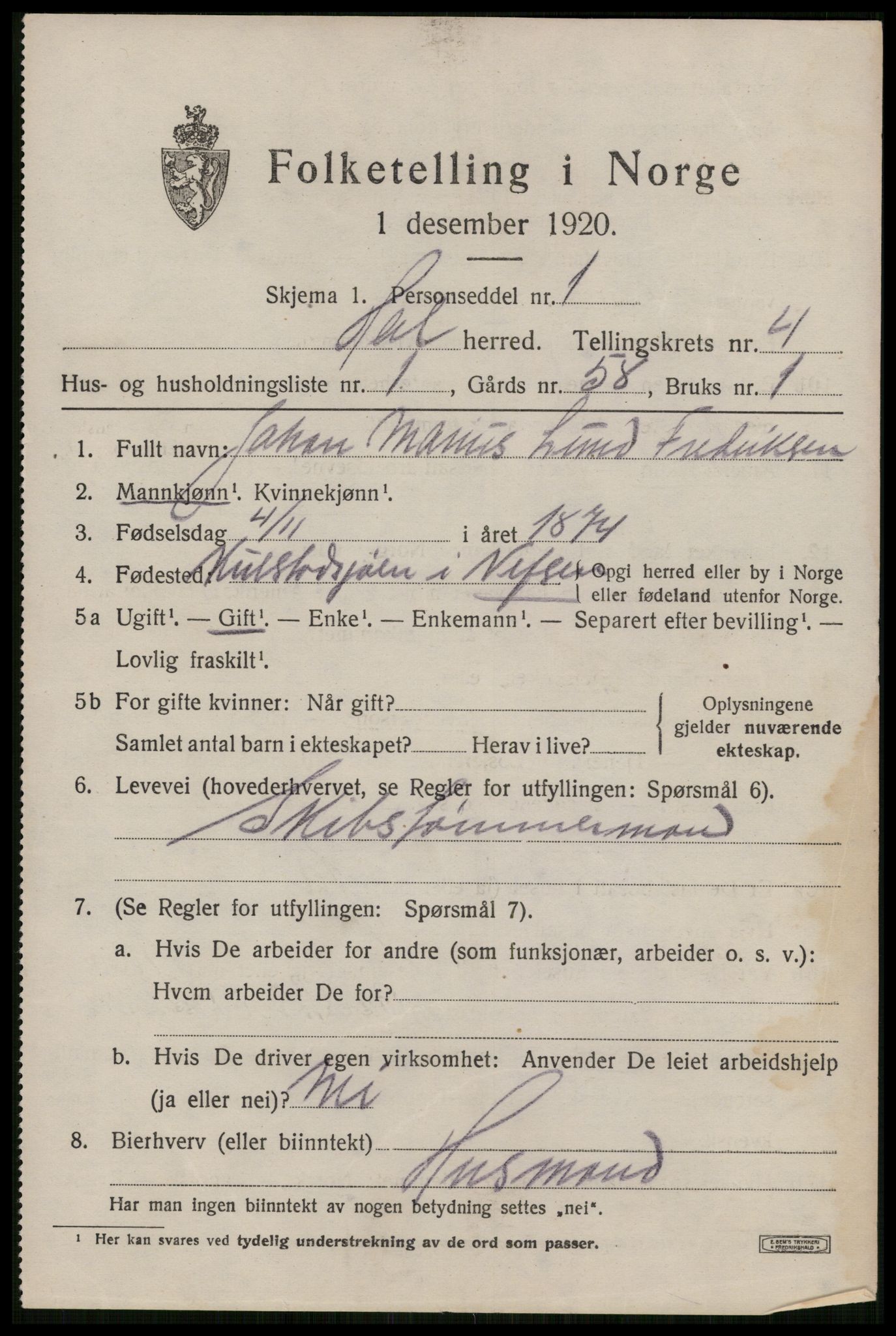 SAT, 1920 census for Hol, 1920, p. 2965