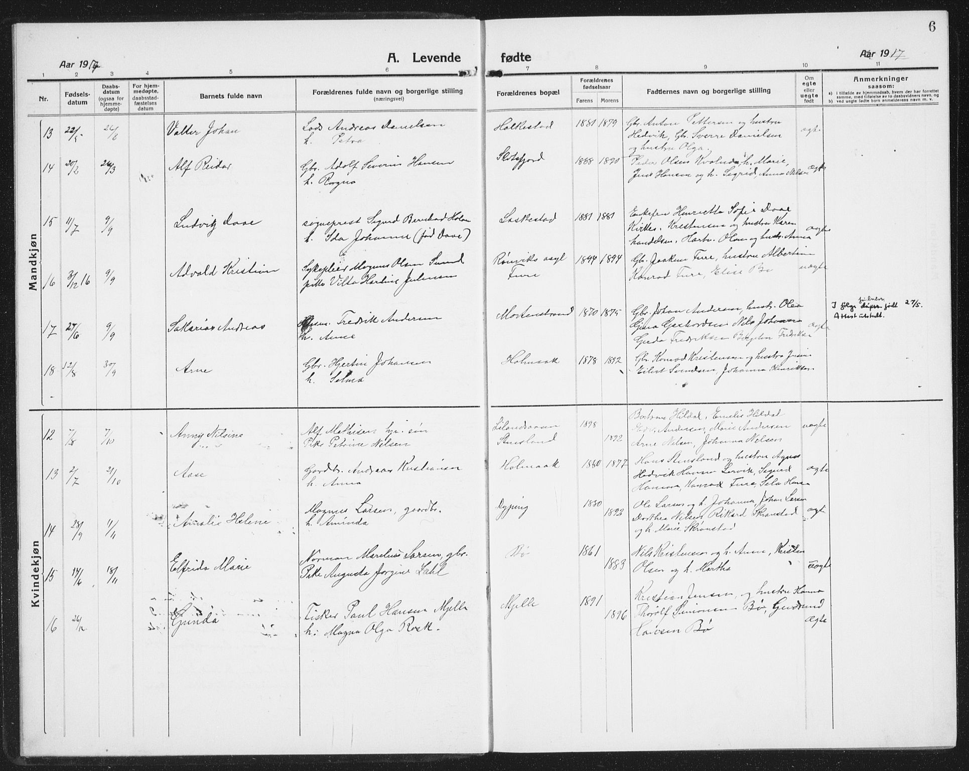 Ministerialprotokoller, klokkerbøker og fødselsregistre - Nordland, AV/SAT-A-1459/855/L0817: Parish register (copy) no. 855C06, 1917-1934, p. 6