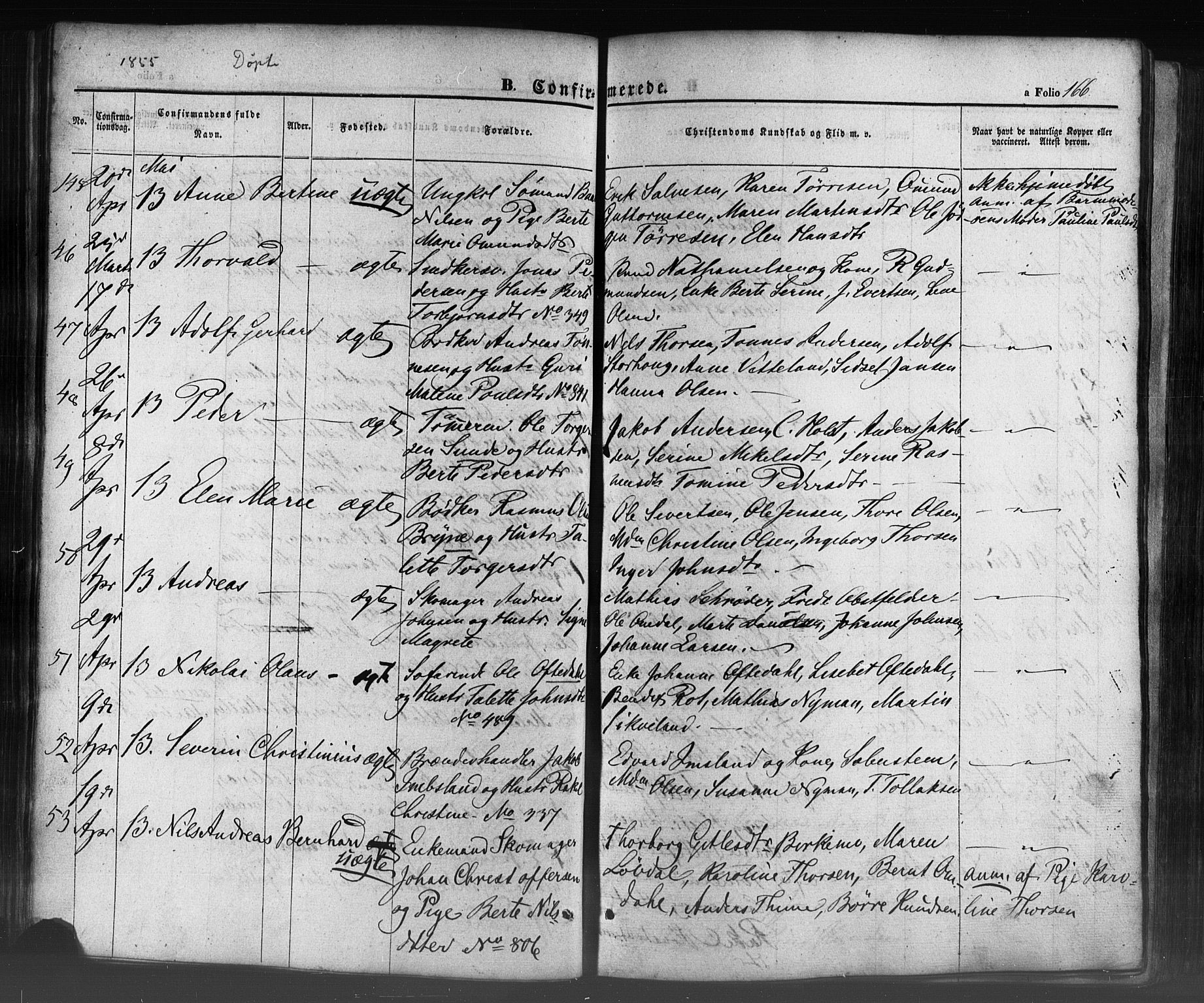 Domkirken sokneprestkontor, AV/SAST-A-101812/001/30/30BB/L0009: Parish register (copy) no. B 9, 1850-1858, p. 166