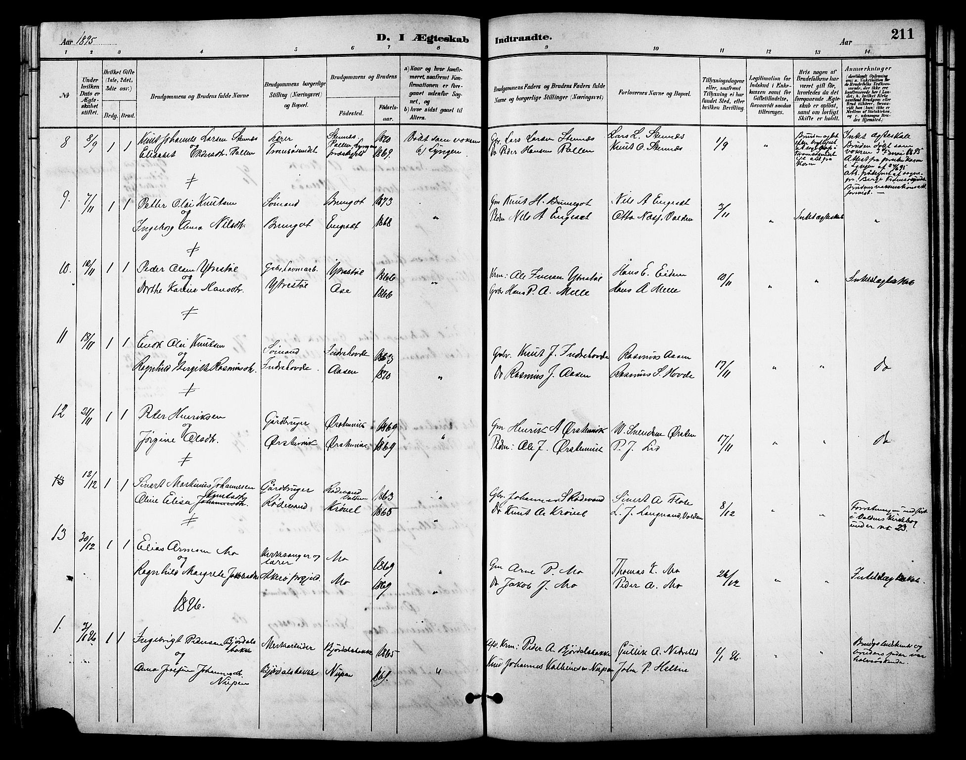 Ministerialprotokoller, klokkerbøker og fødselsregistre - Møre og Romsdal, AV/SAT-A-1454/513/L0189: Parish register (copy) no. 513C03, 1883-1904, p. 211