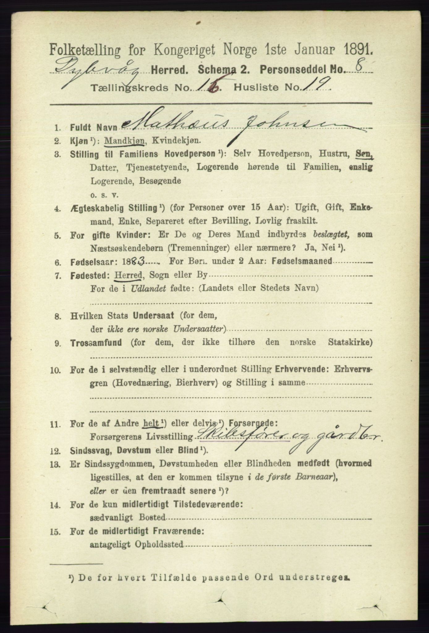 RA, 1891 census for 0915 Dypvåg, 1891, p. 6520