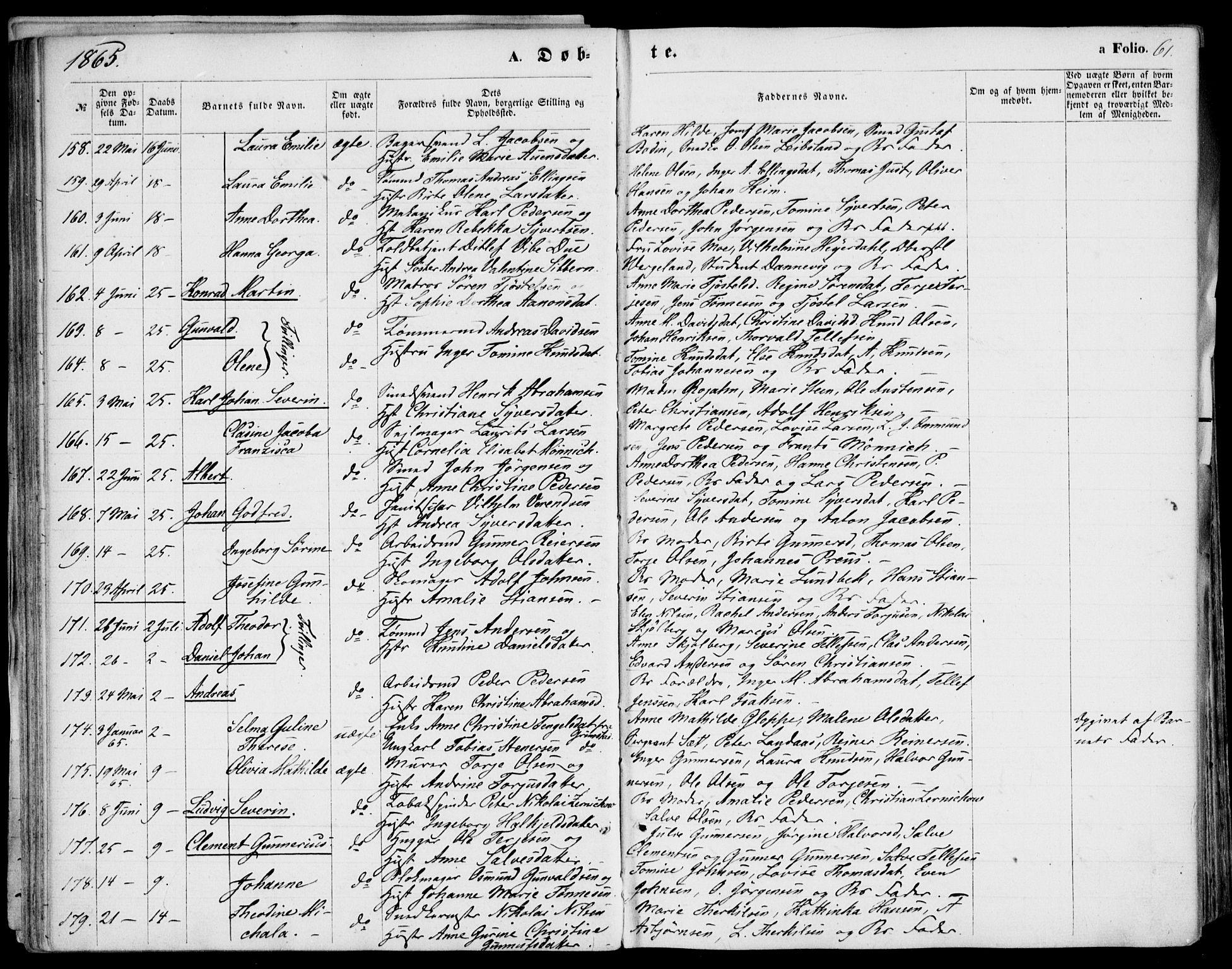 Kristiansand domprosti, SAK/1112-0006/F/Fb/L0012: Parish register (copy) no. B 12, 1861-1870, p. 61