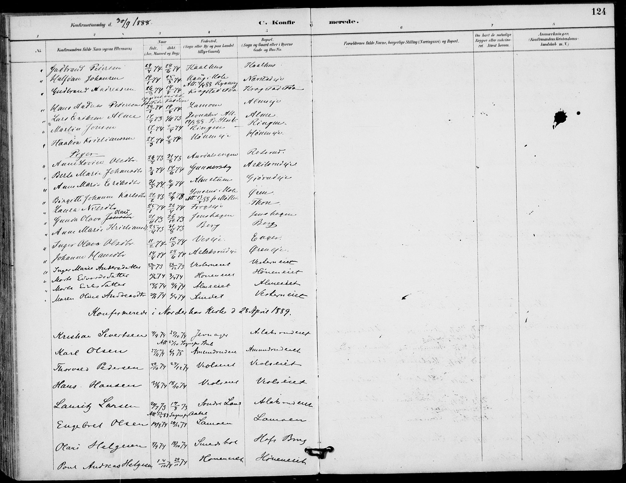 Haug kirkebøker, AV/SAKO-A-604/F/Fa/L0001: Parish register (official) no. 1, 1885-1917, p. 124