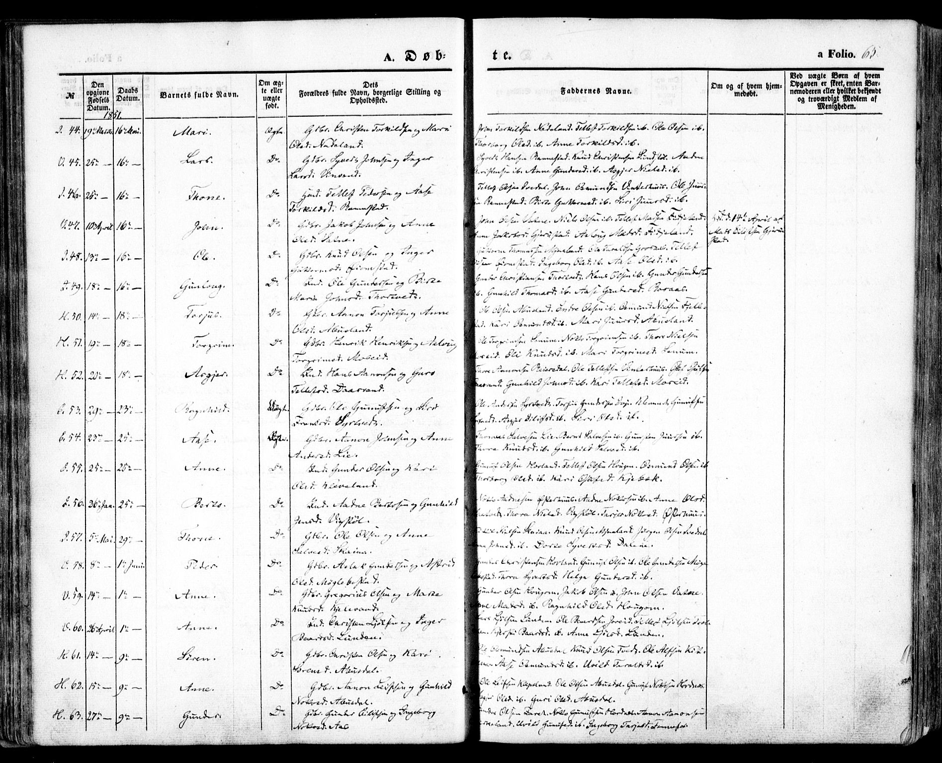 Evje sokneprestkontor, SAK/1111-0008/F/Fa/Faa/L0005: Parish register (official) no. A 5, 1843-1865, p. 65