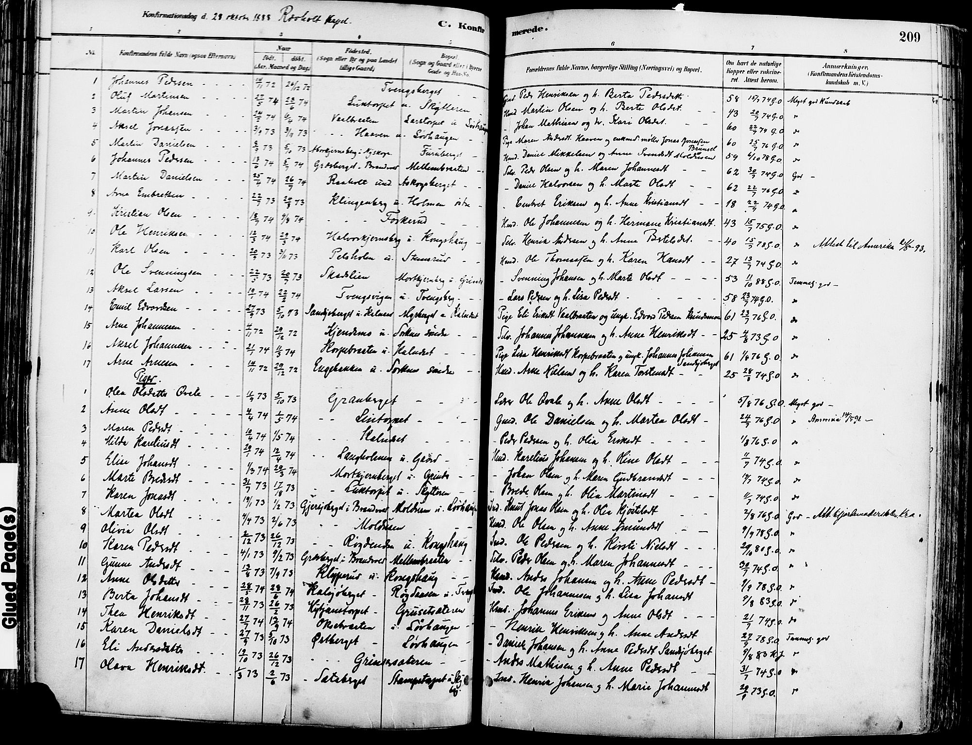 Grue prestekontor, SAH/PREST-036/H/Ha/Haa/L0012: Parish register (official) no. 12, 1881-1897, p. 209
