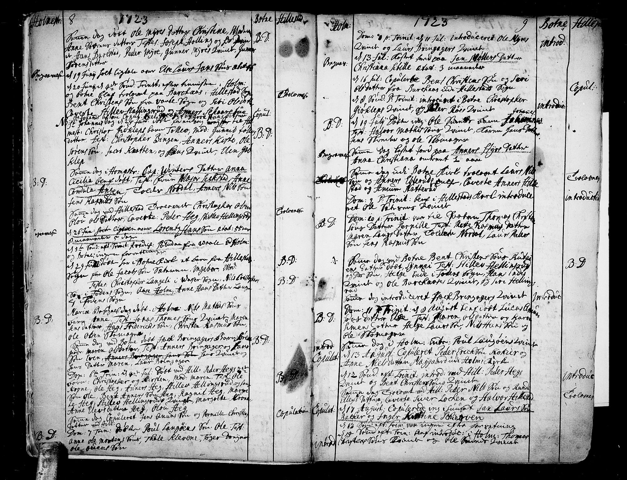 Botne kirkebøker, SAKO/A-340/F/Fa/L0001a: Parish register (official) no. I 1A, 1707-1778, p. 8-9