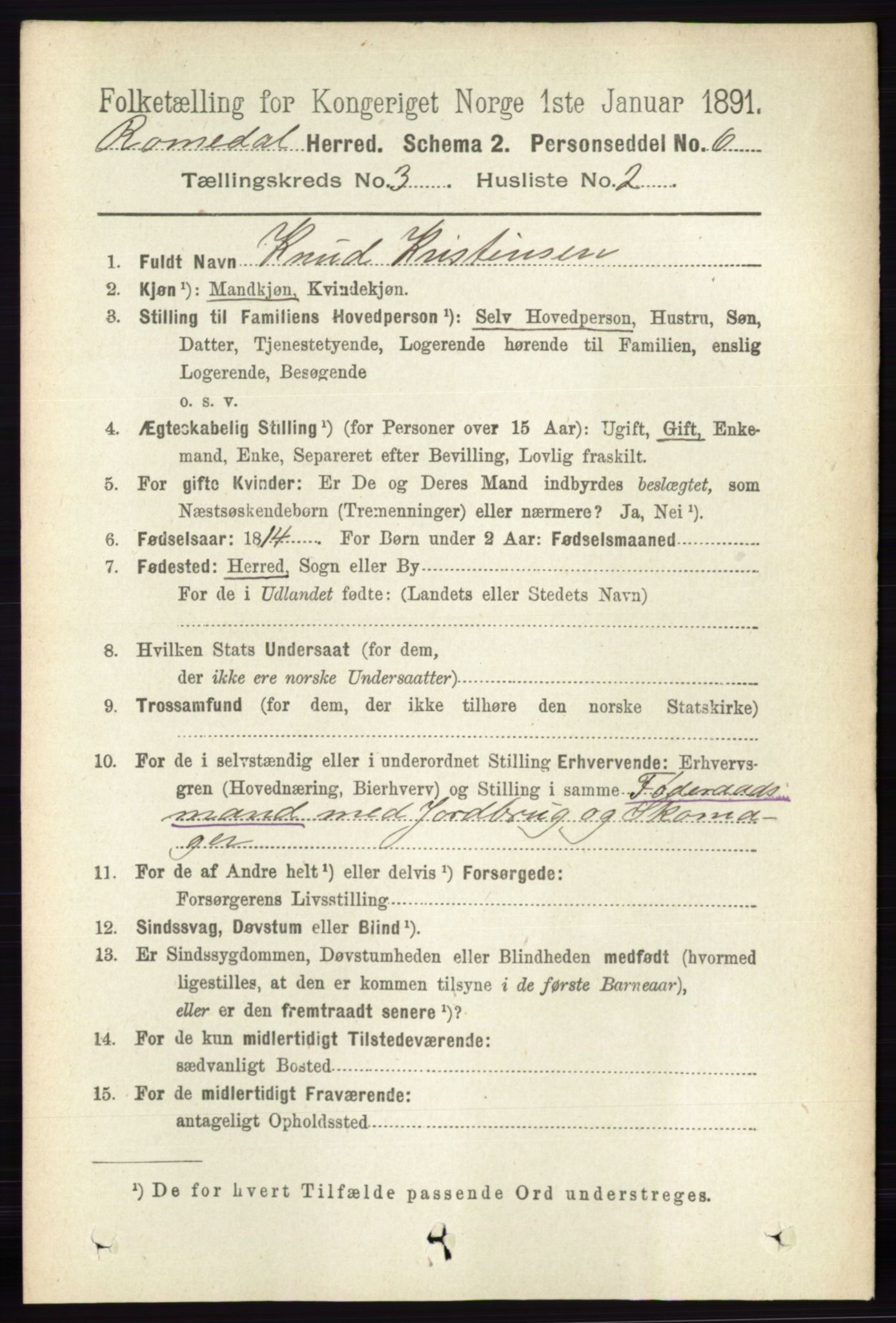 RA, 1891 census for 0416 Romedal, 1891, p. 1431