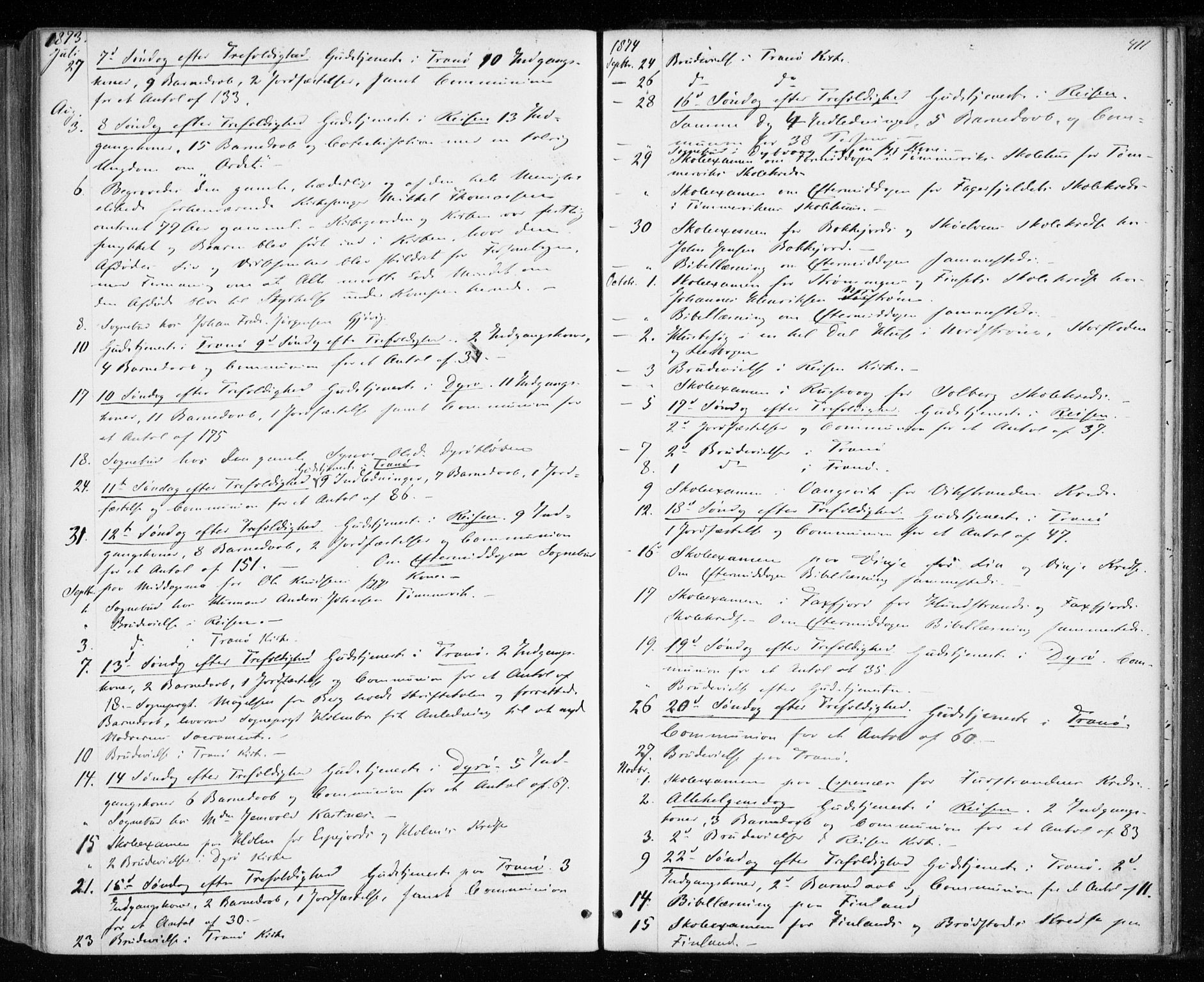 Tranøy sokneprestkontor, AV/SATØ-S-1313/I/Ia/Iaa/L0008kirke: Parish register (official) no. 8, 1867-1877, p. 411