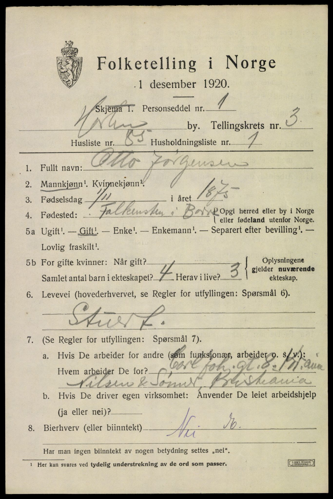 SAKO, 1920 census for Horten, 1920, p. 14637