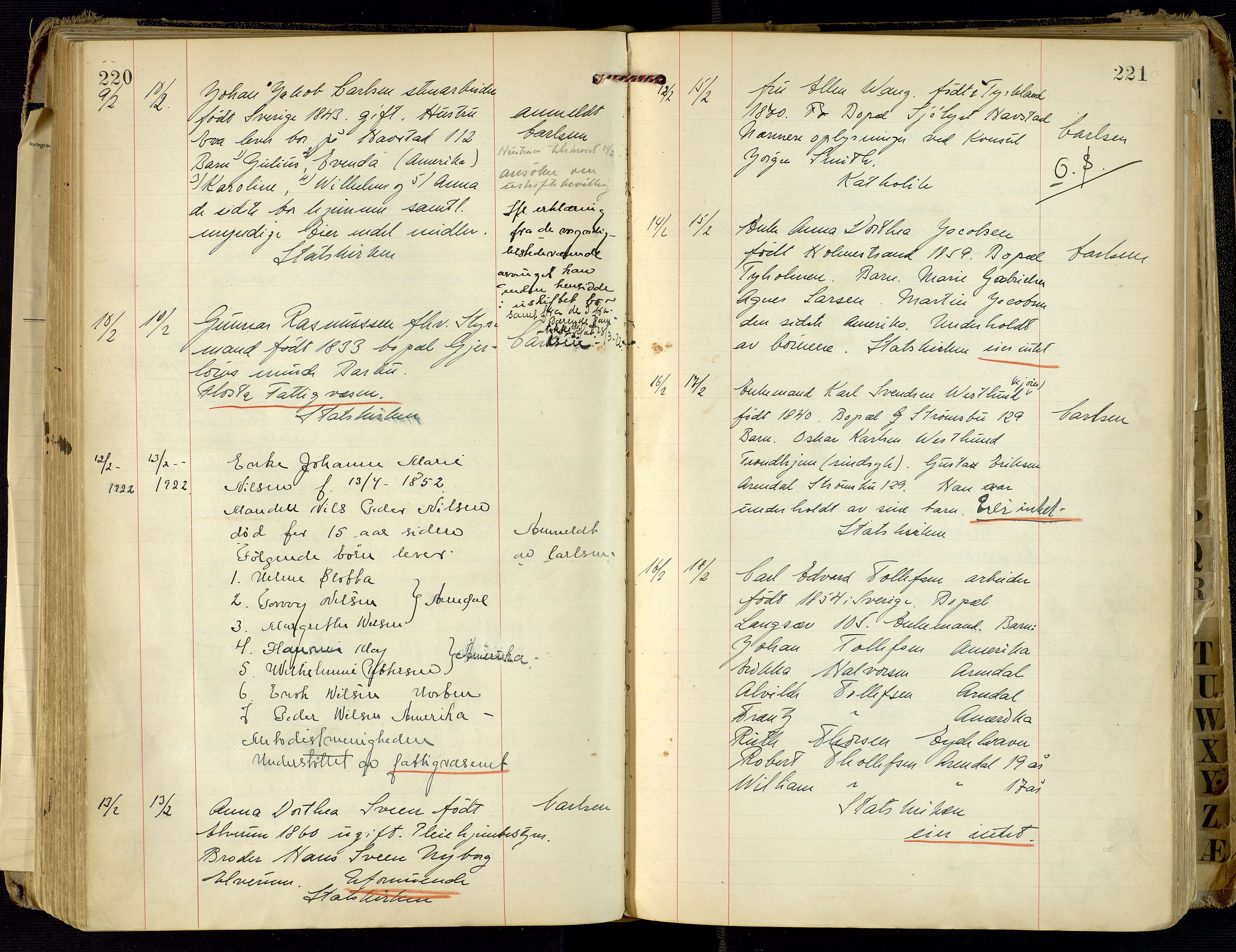 Arendal byfogd, AV/SAK-1222-0001/H/Ha/L0004: Dødsfallsprotokoll, 1917-1926, p. 220-221