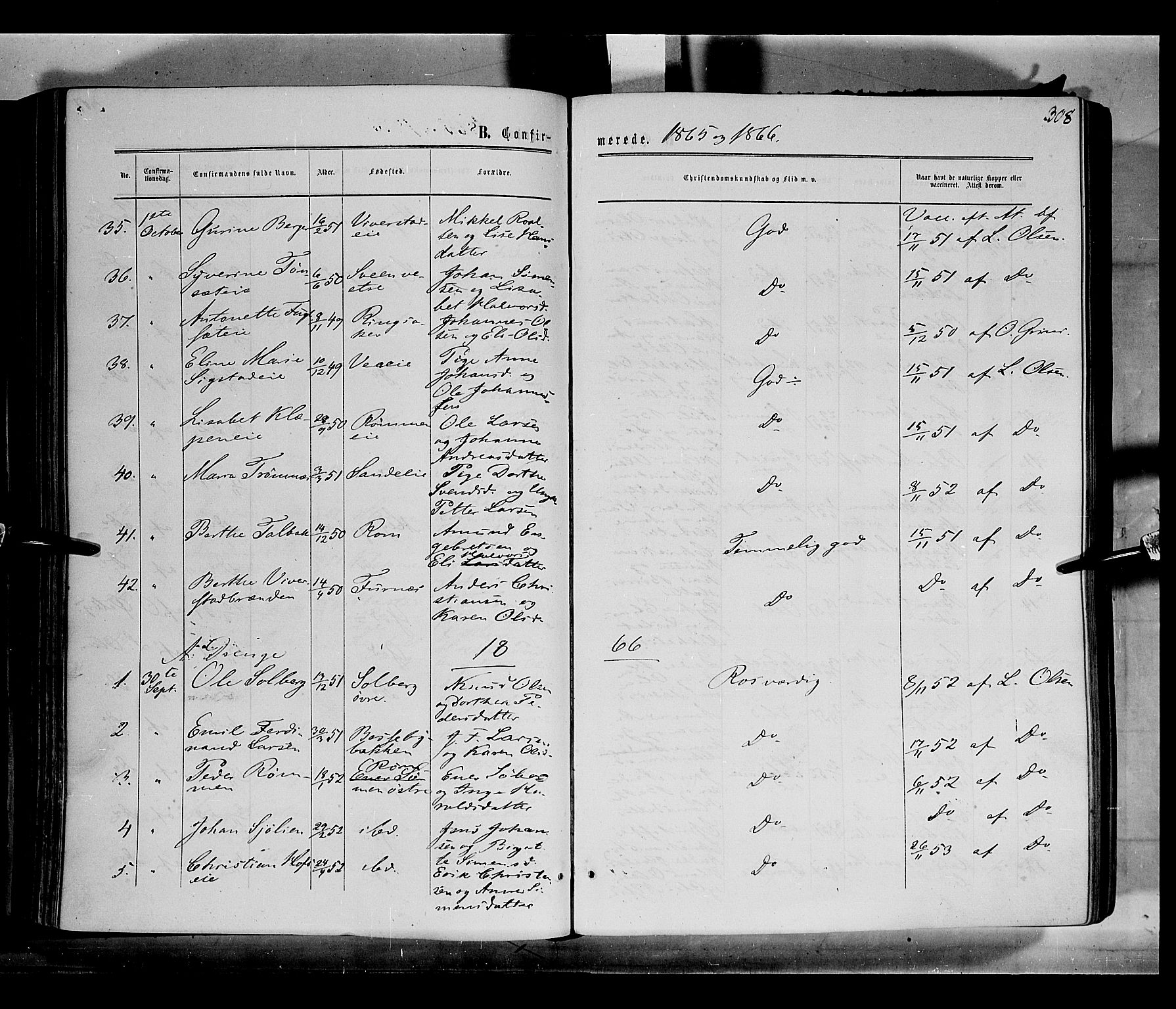 Løten prestekontor, AV/SAH-PREST-022/K/Ka/L0008: Parish register (official) no. 8, 1860-1877, p. 308