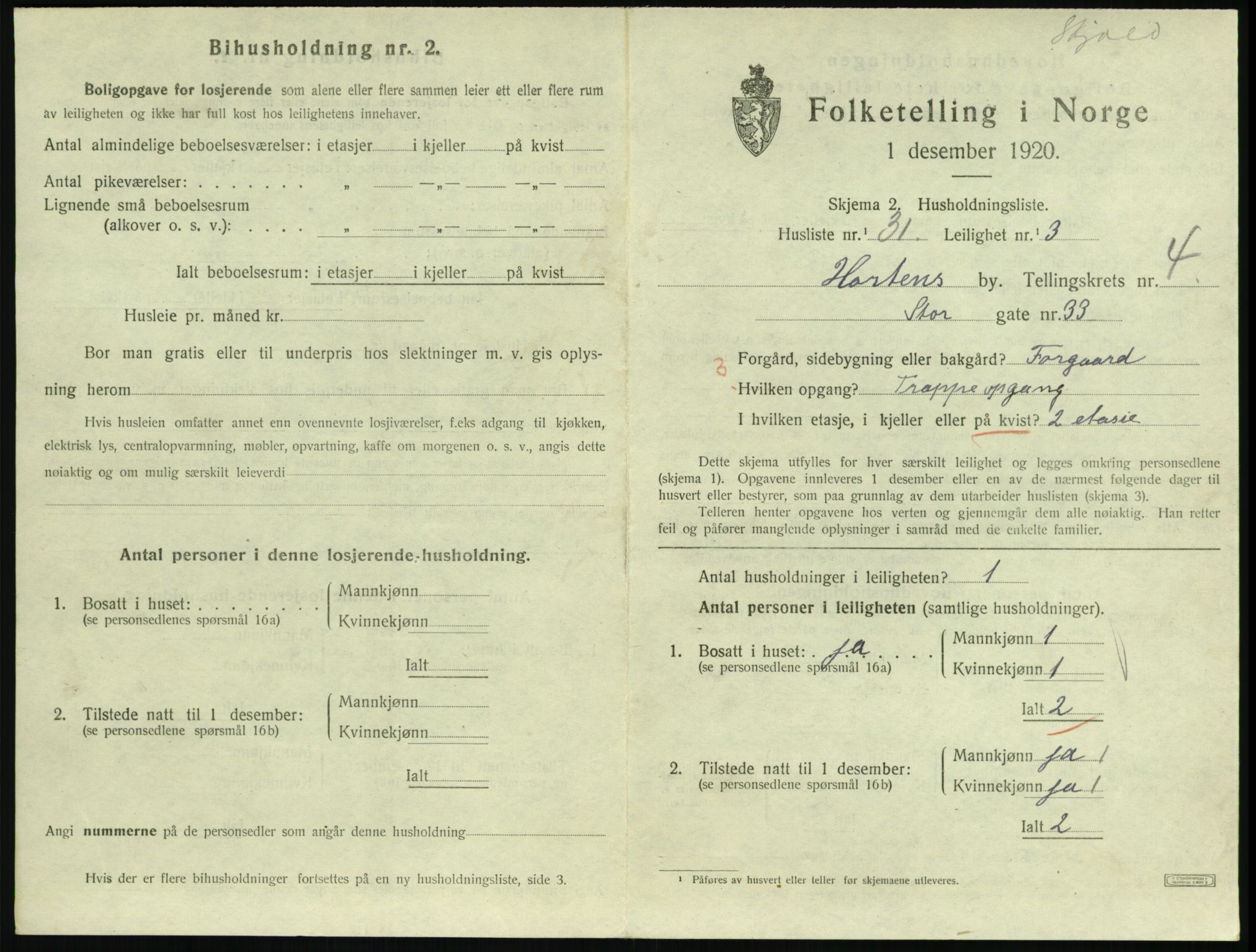 SAKO, 1920 census for Horten, 1920, p. 4949