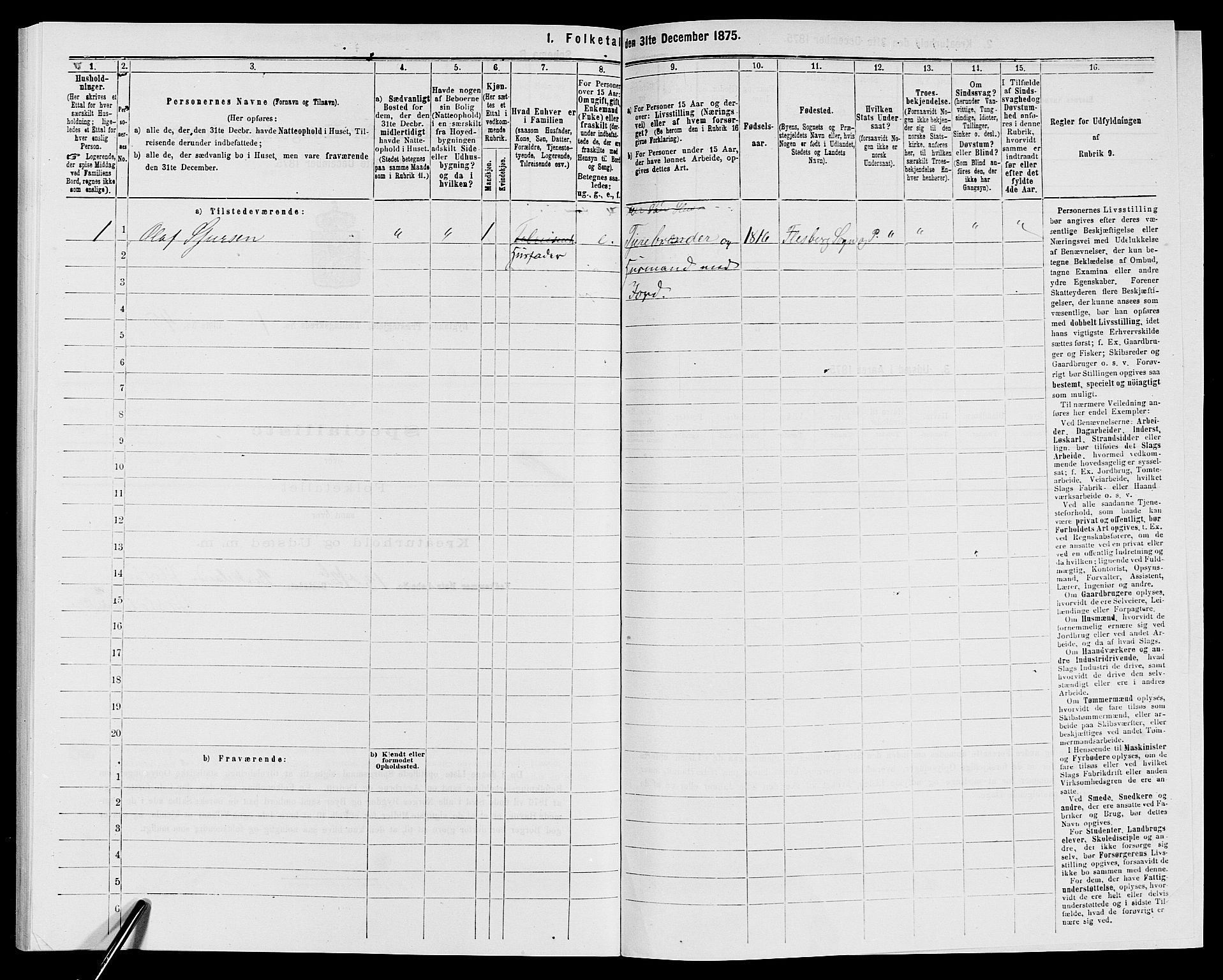 SAK, 1875 census for 0938P Bygland, 1875, p. 127