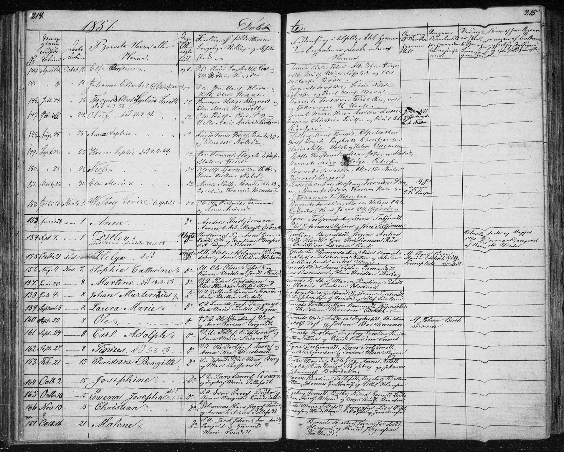 Kongsberg kirkebøker, SAKO/A-22/F/Fa/L0009: Parish register (official) no. I 9, 1839-1858, p. 214-215