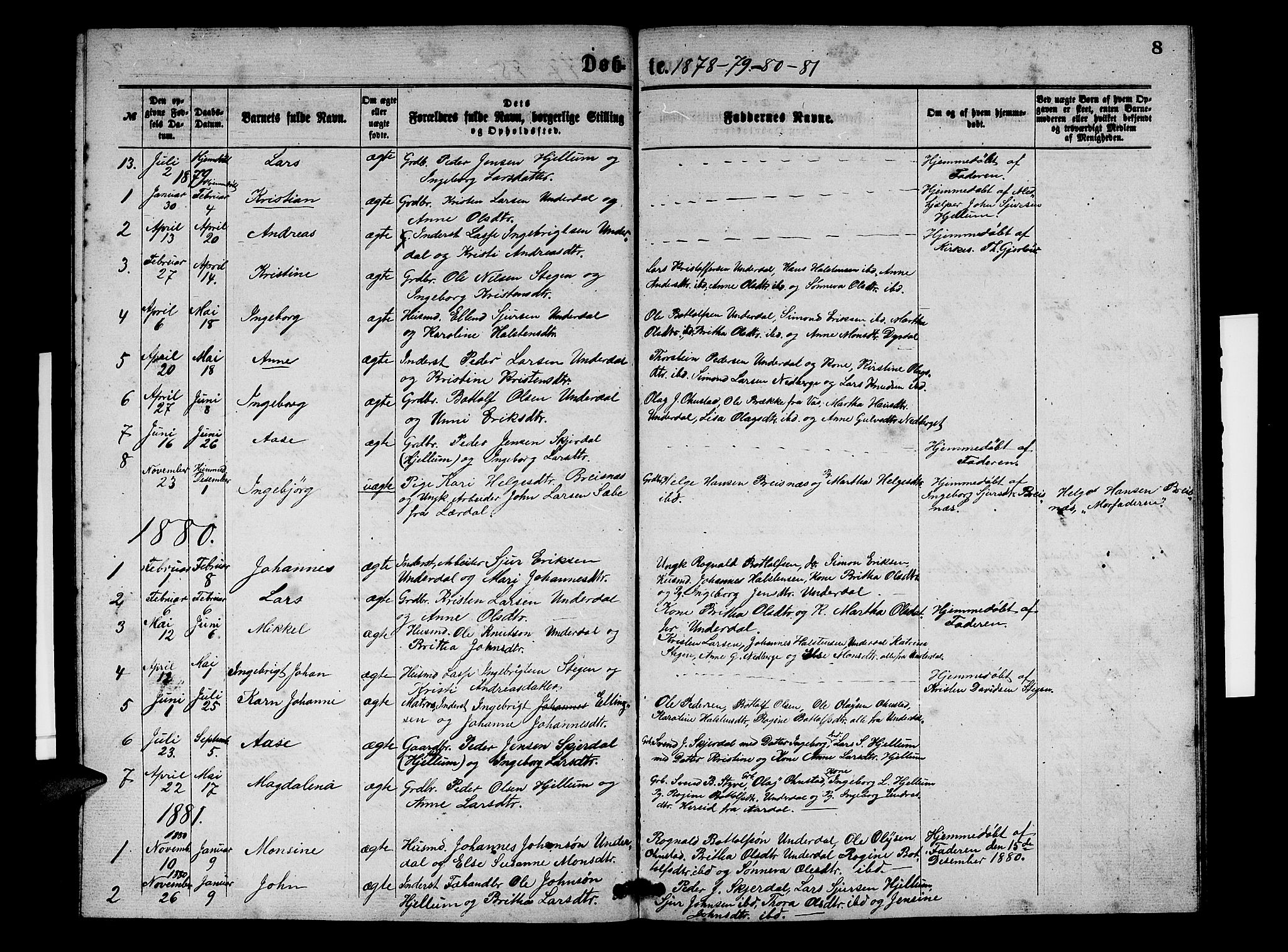 Aurland sokneprestembete, SAB/A-99937/H/Hb/Hbd/L0001: Parish register (copy) no. D 1, 1868-1882, p. 8