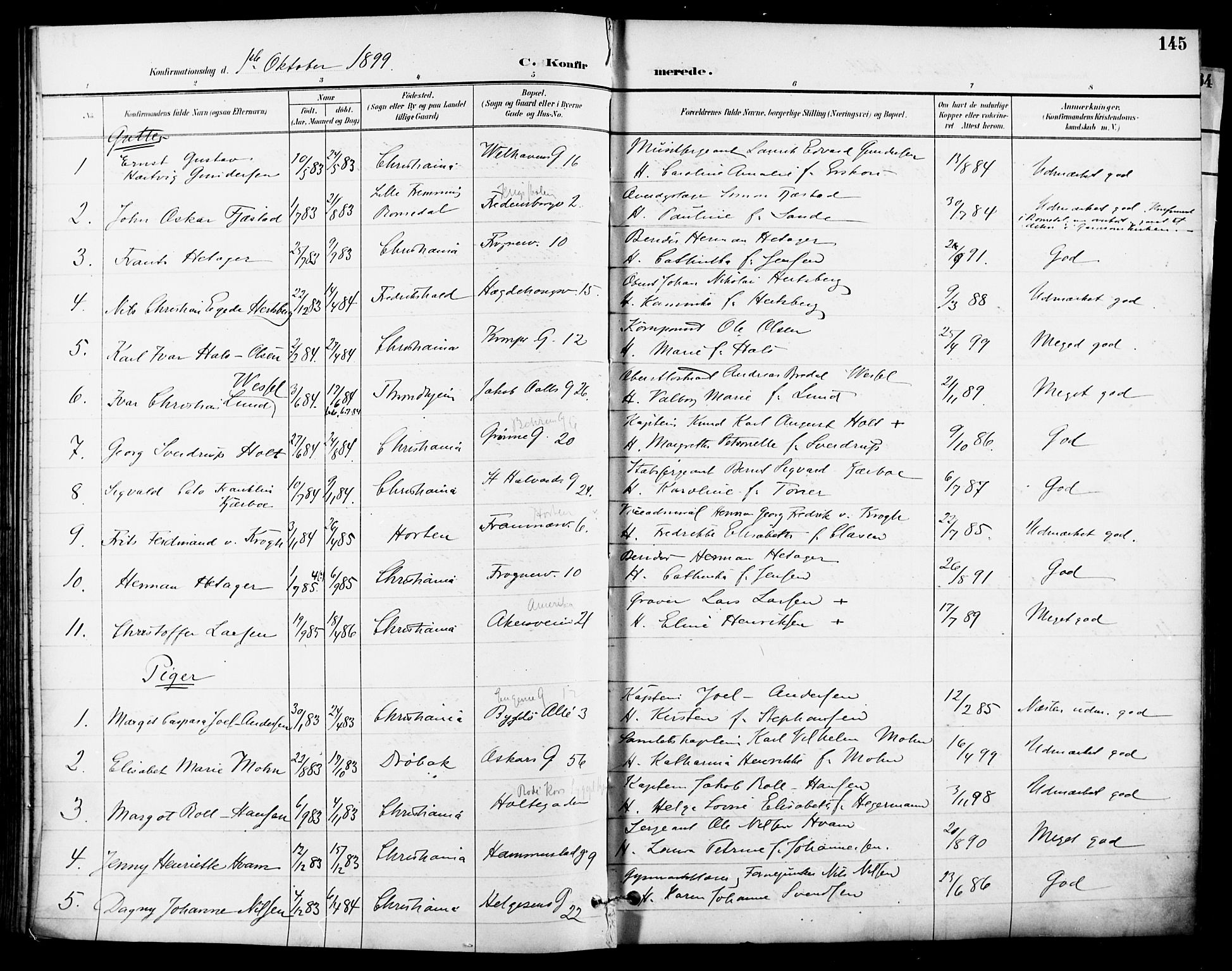 Garnisonsmenigheten Kirkebøker, AV/SAO-A-10846/F/Fa/L0013: Parish register (official) no. 13, 1894-1904, p. 145