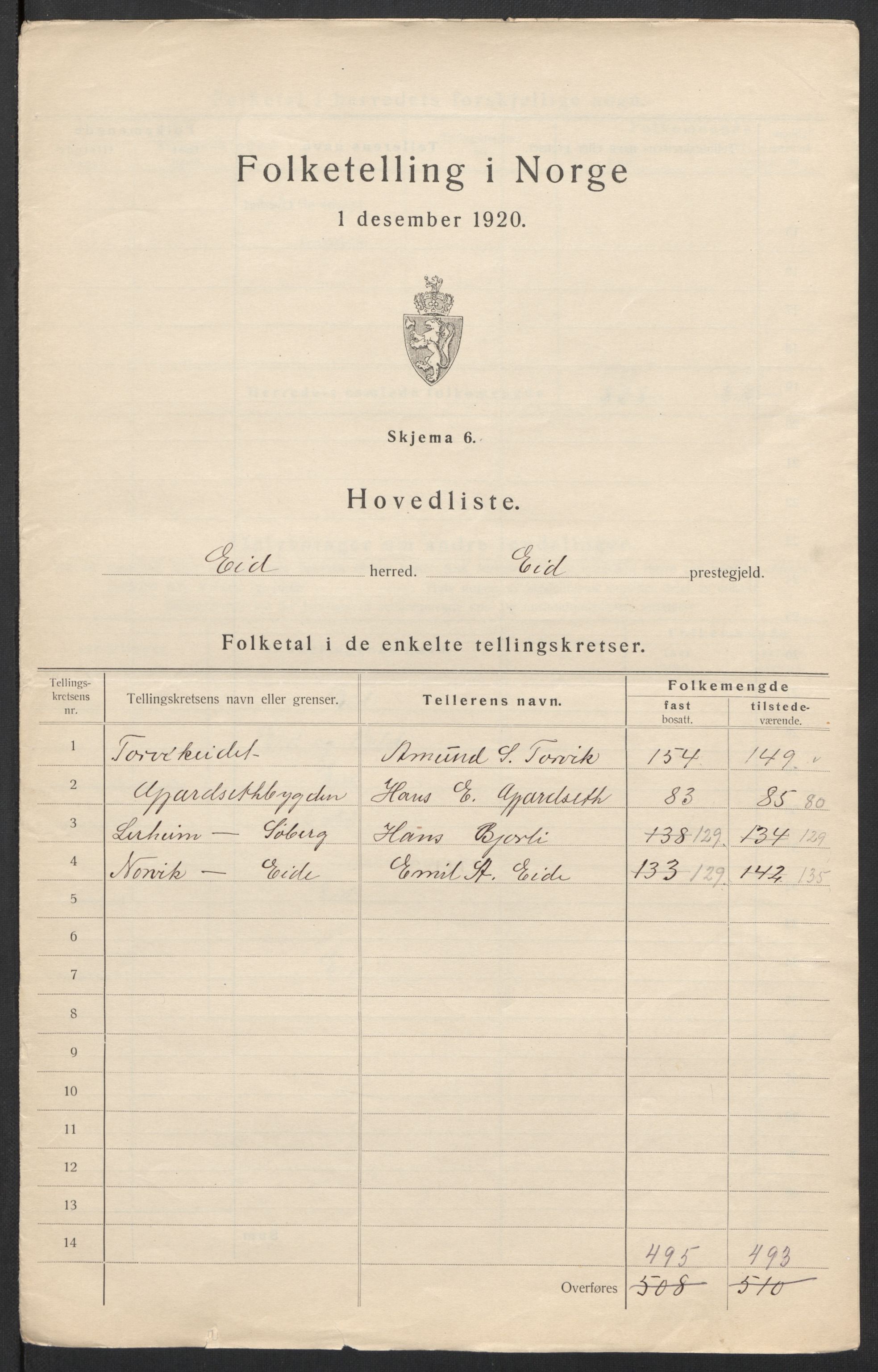 SAT, 1920 census for Eid, 1920, p. 4