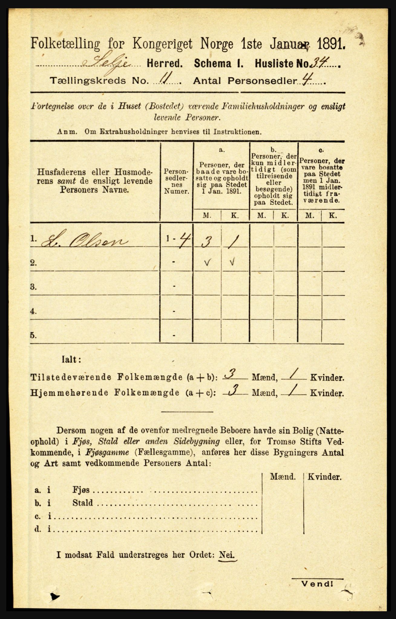 RA, 1891 census for 1441 Selje, 1891, p. 3408