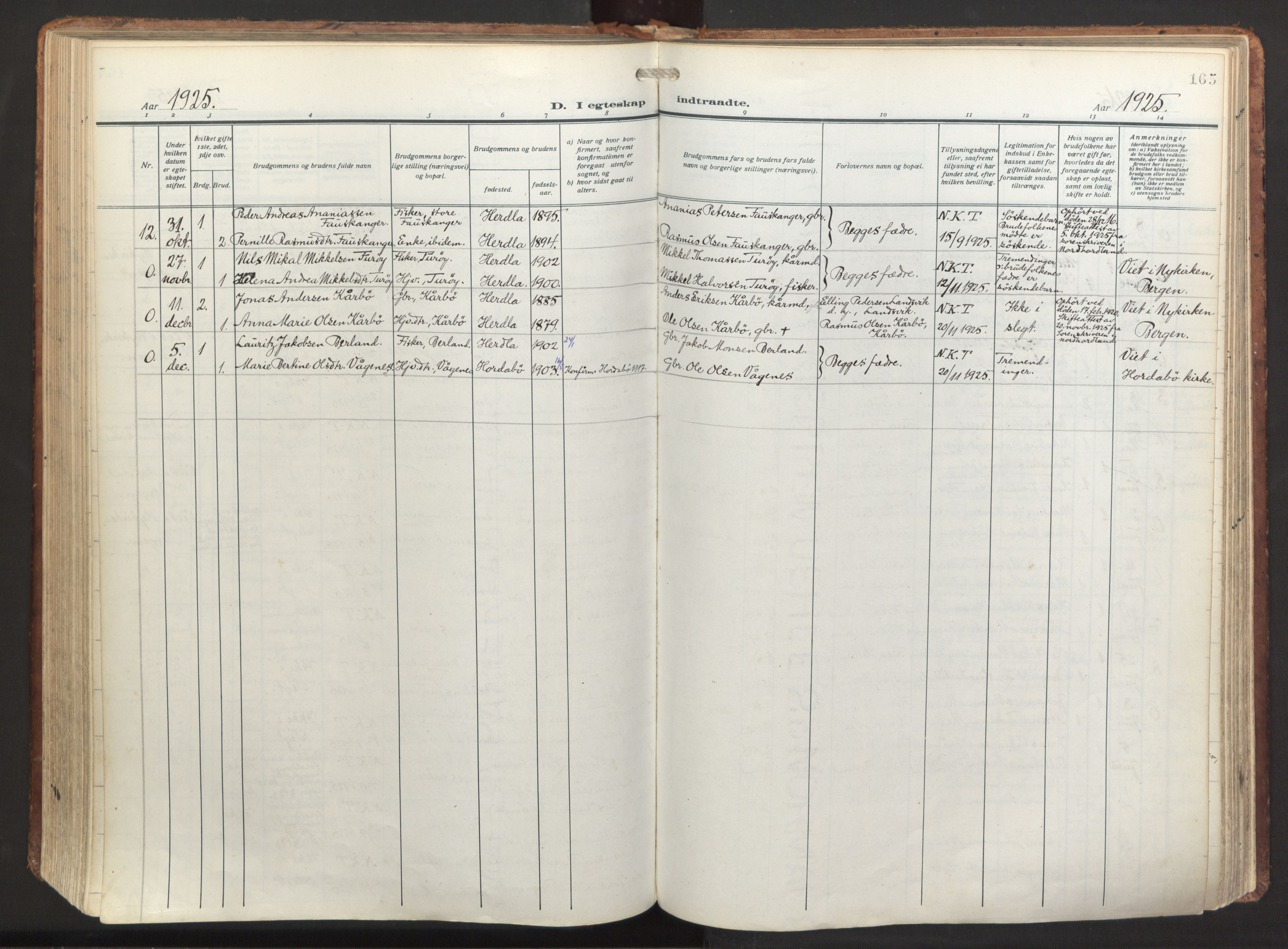 Herdla Sokneprestembete, SAB/A-75701/H/Haa: Parish register (official) no. A 6, 1918-1933, p. 165