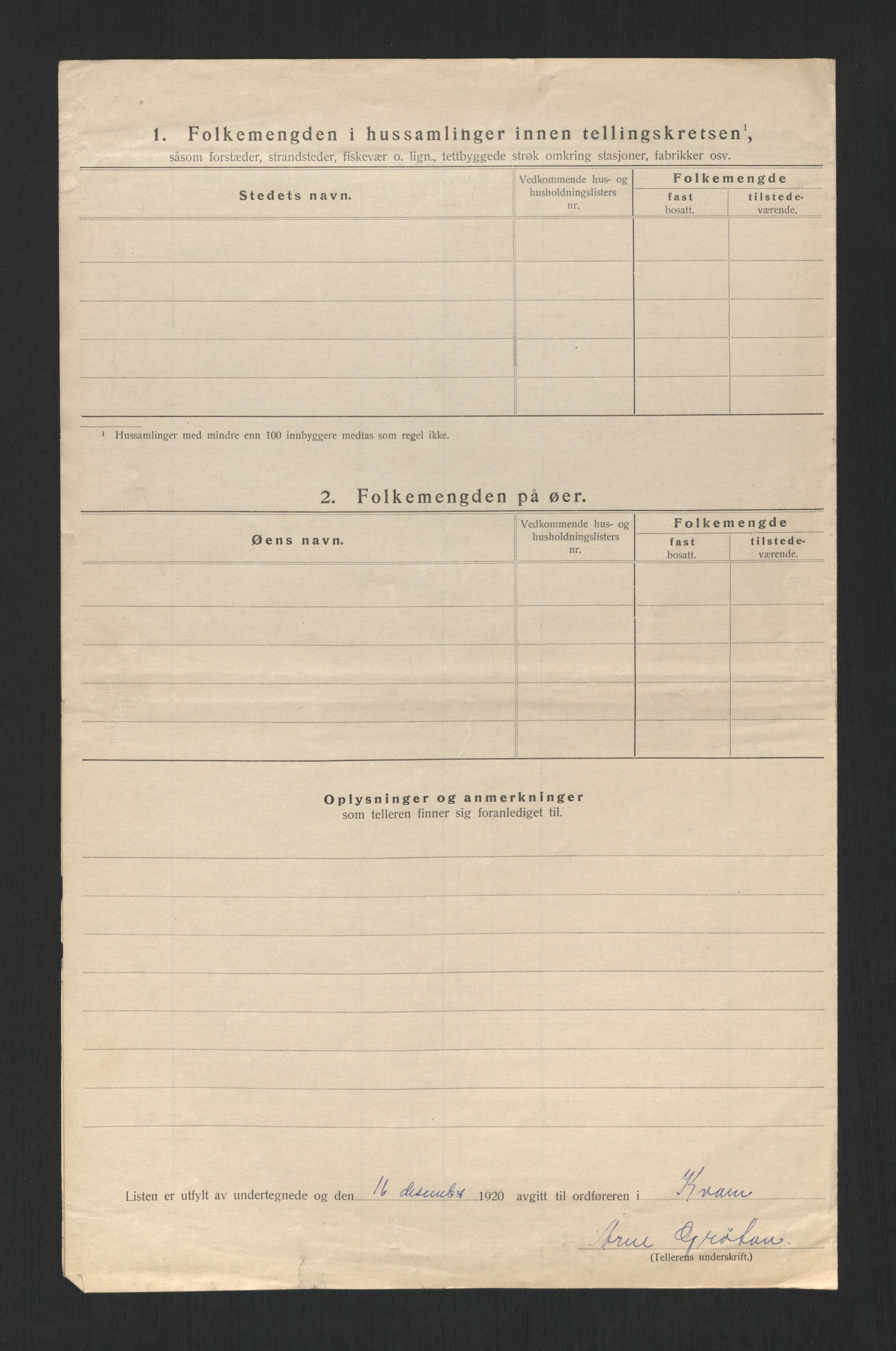 SAT, 1920 census for Kvam, 1920, p. 33